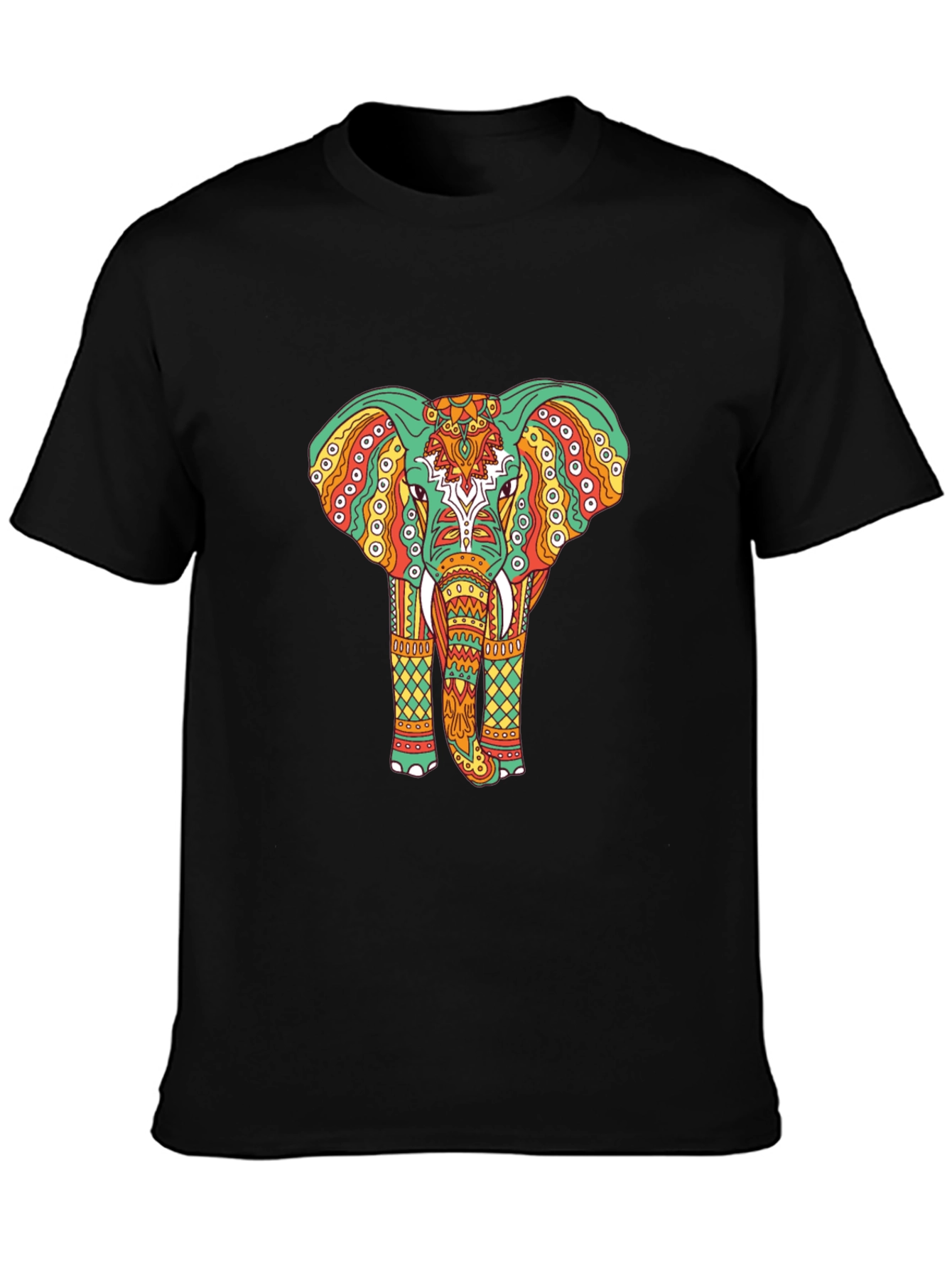 Elephant Graphic Tee - Bohemian Style Black T-Shirt