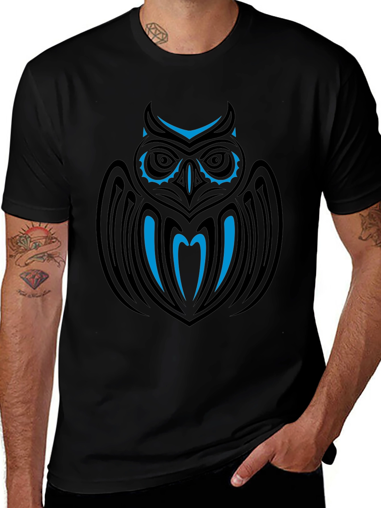 Tribal Owl Graphic Black T-Shirt