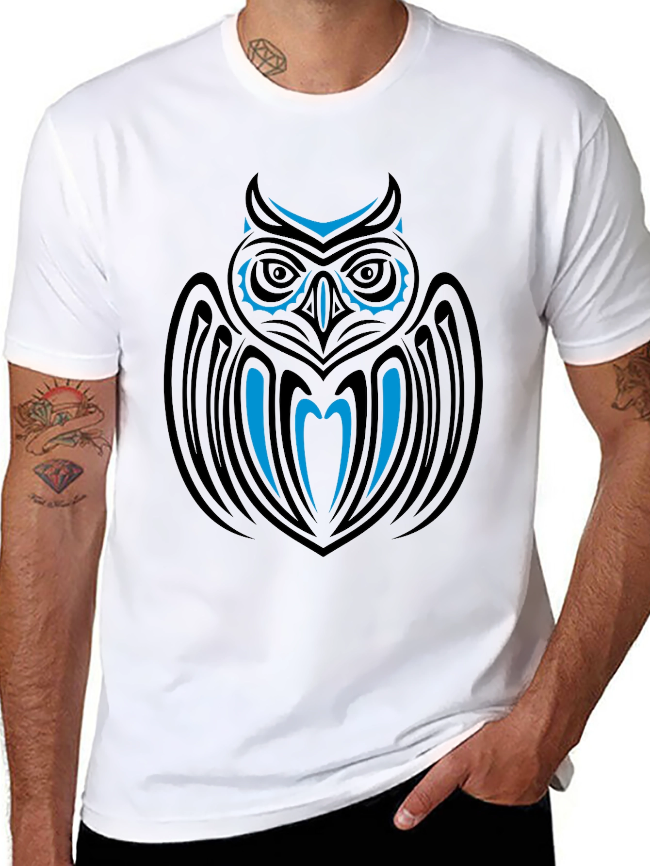 Tribal Owl Graphic Black T-Shirt