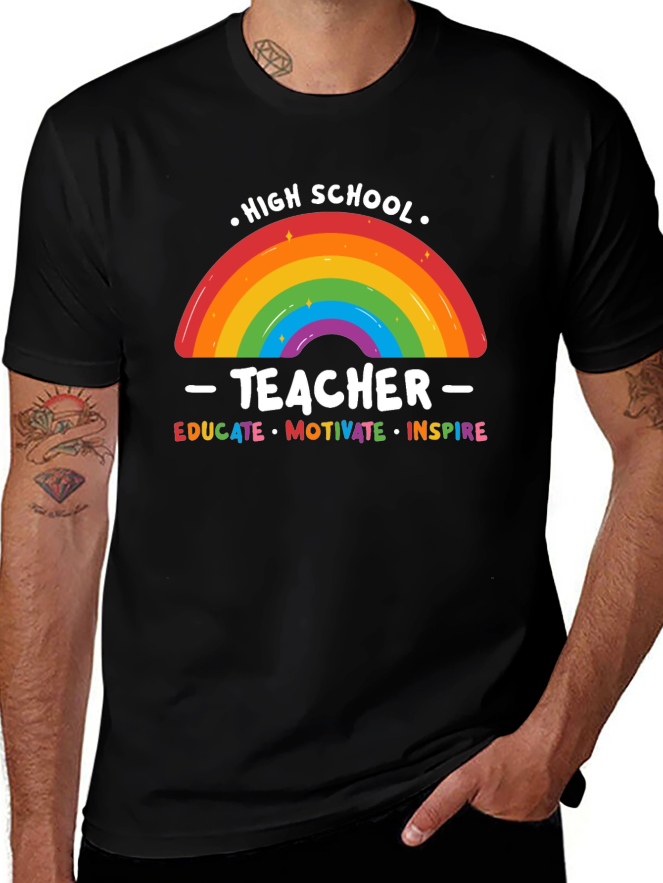 High School Teacher Rainbow Graphic T-Shirt