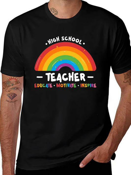 High School Teacher Rainbow Graphic T-Shirt