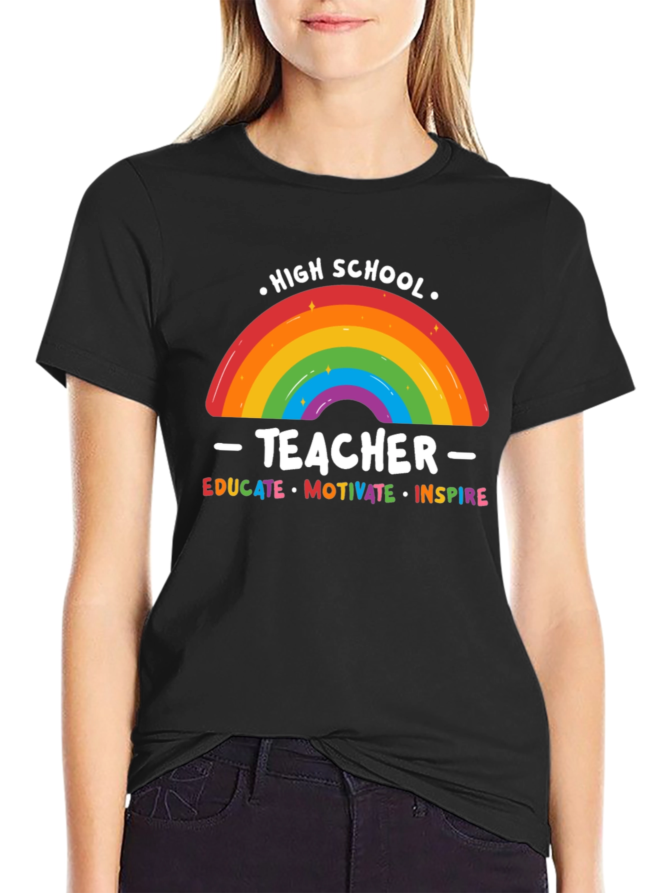 High School Teacher Rainbow Graphic T-Shirt