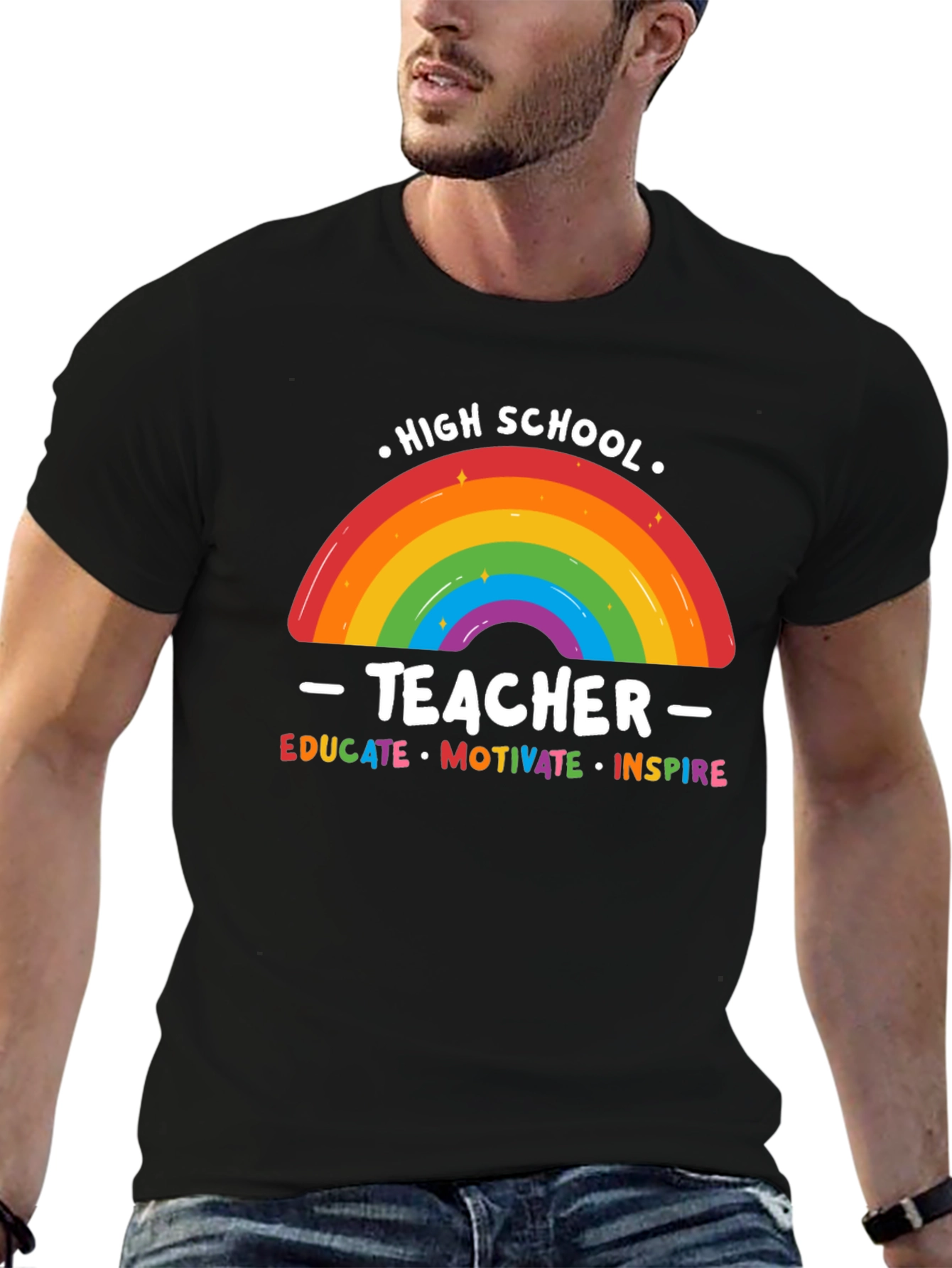 High School Teacher Rainbow Graphic T-Shirt