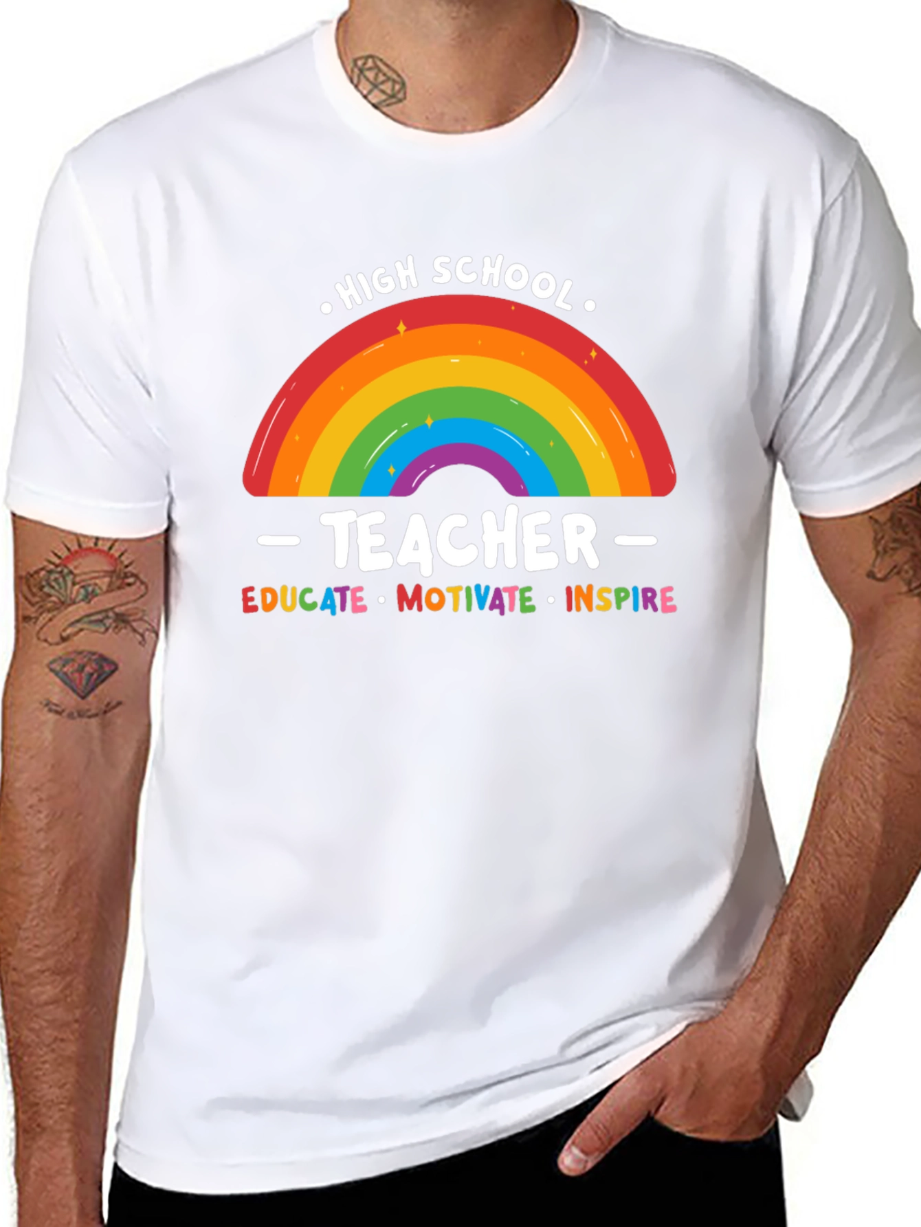 High School Teacher Rainbow Graphic T-Shirt