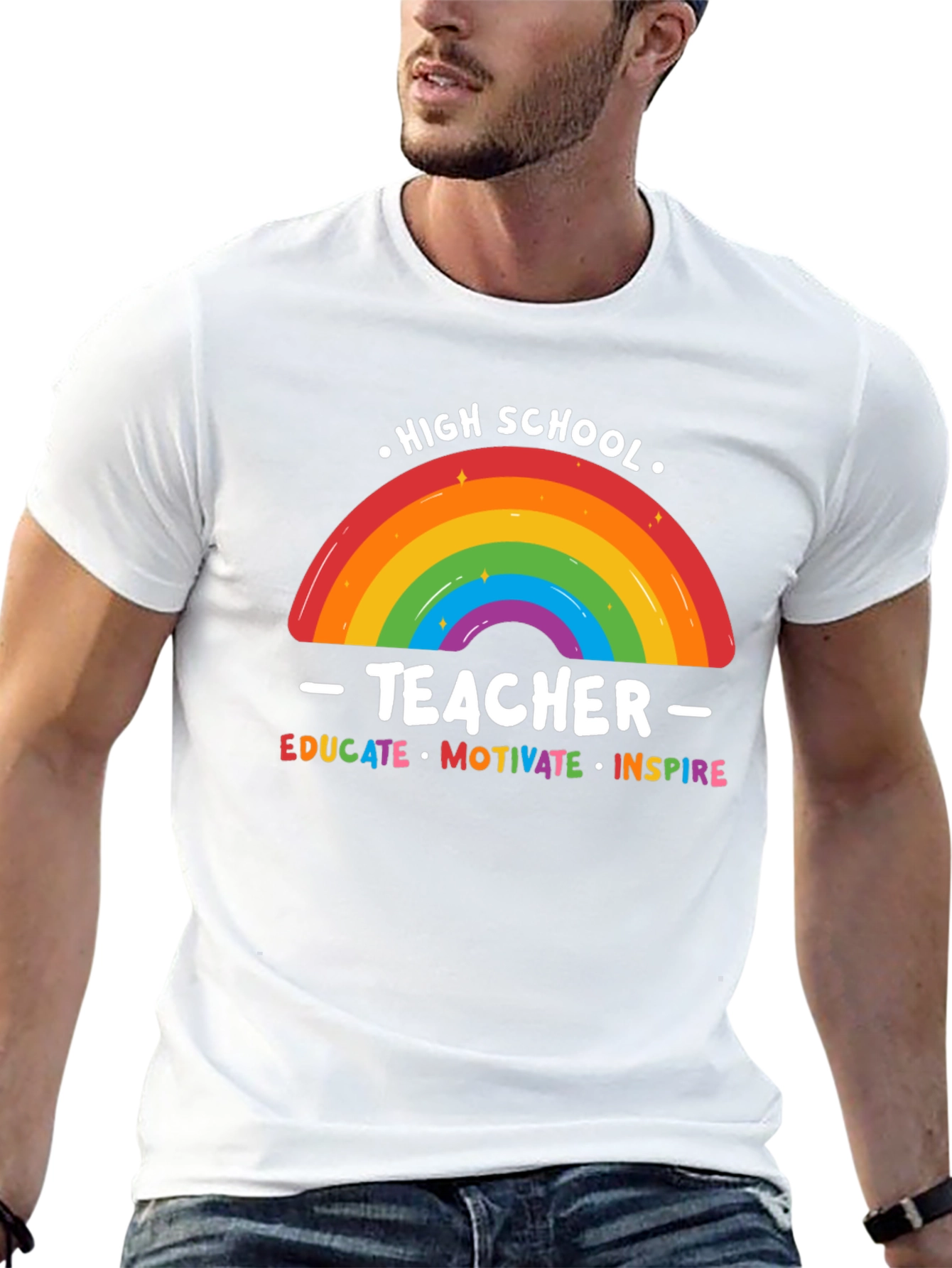 High School Teacher Rainbow Graphic T-Shirt