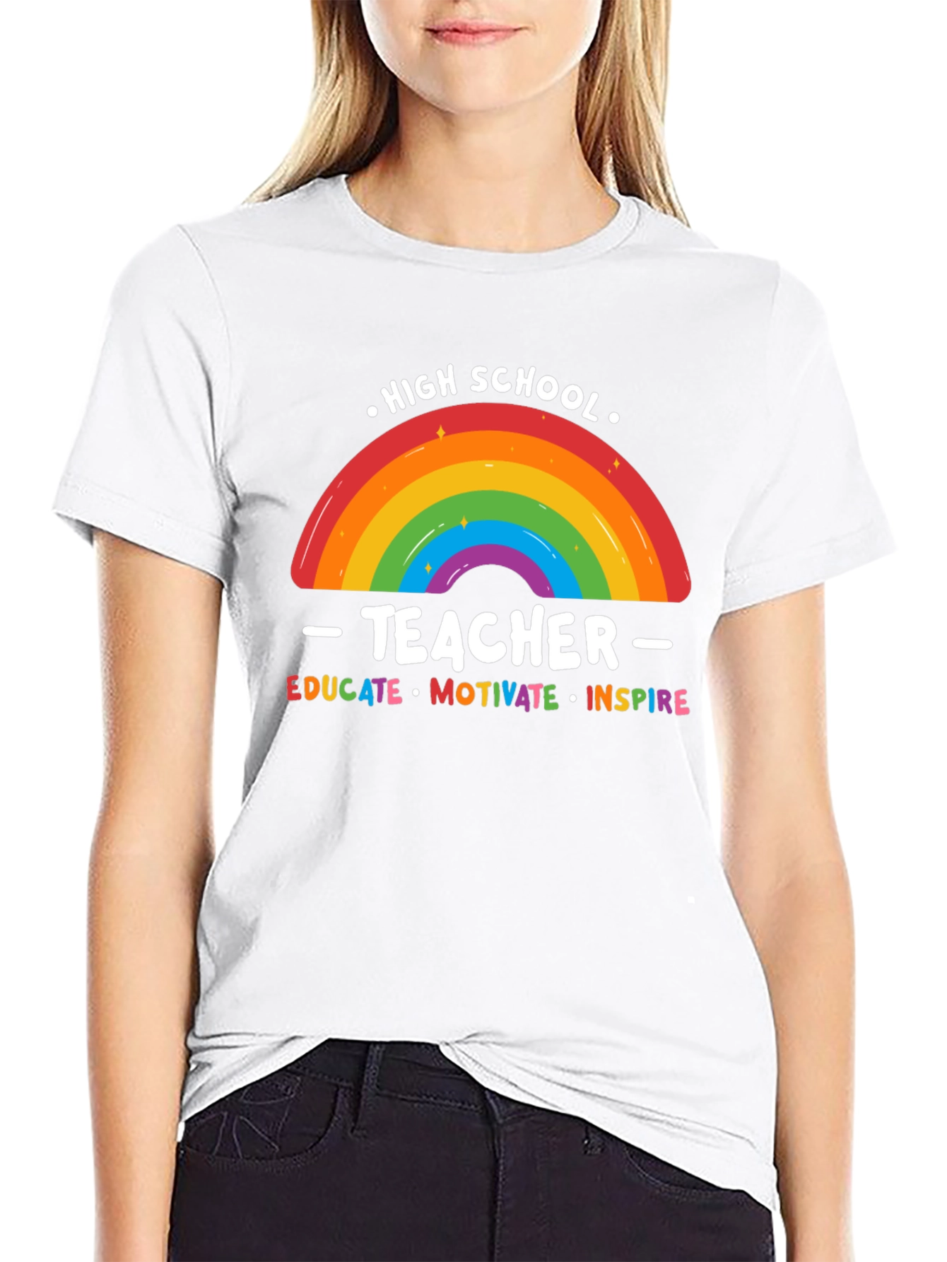 High School Teacher Rainbow Graphic T-Shirt