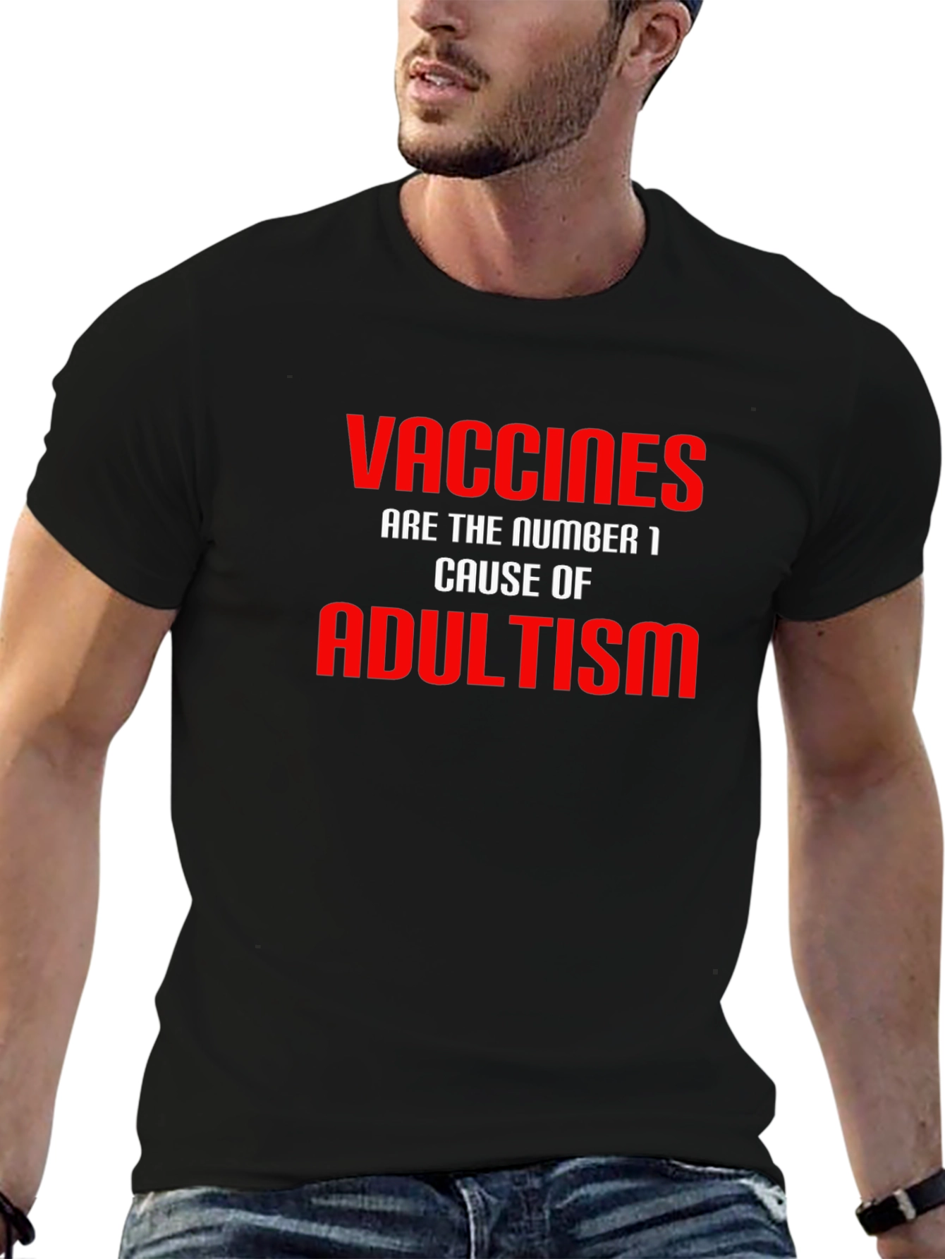 Vaccines Cause Adultism T-Shirt Funny Sarcastic Joke Graphic Tee