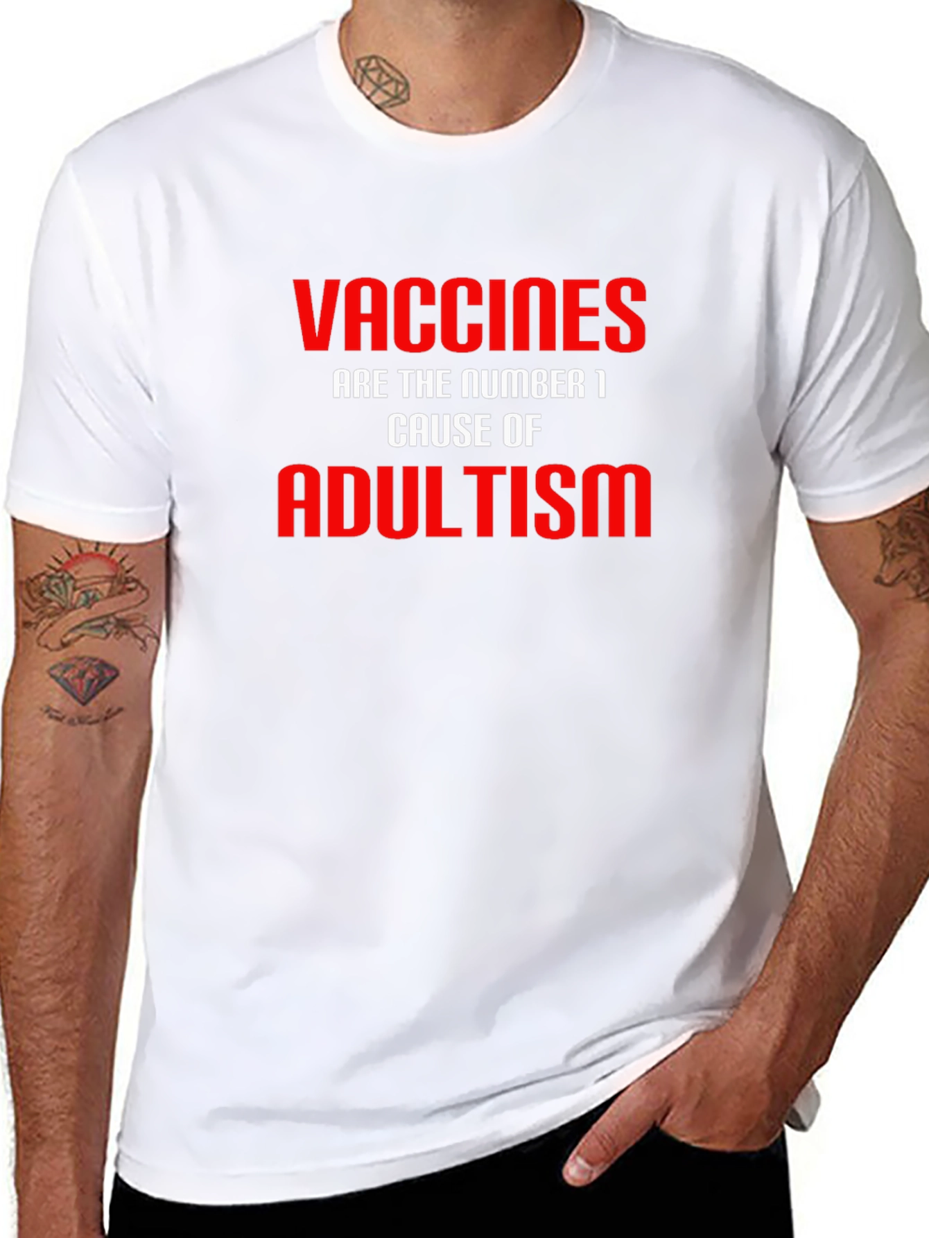 Vaccines Cause Adultism T-Shirt Funny Sarcastic Joke Graphic Tee
