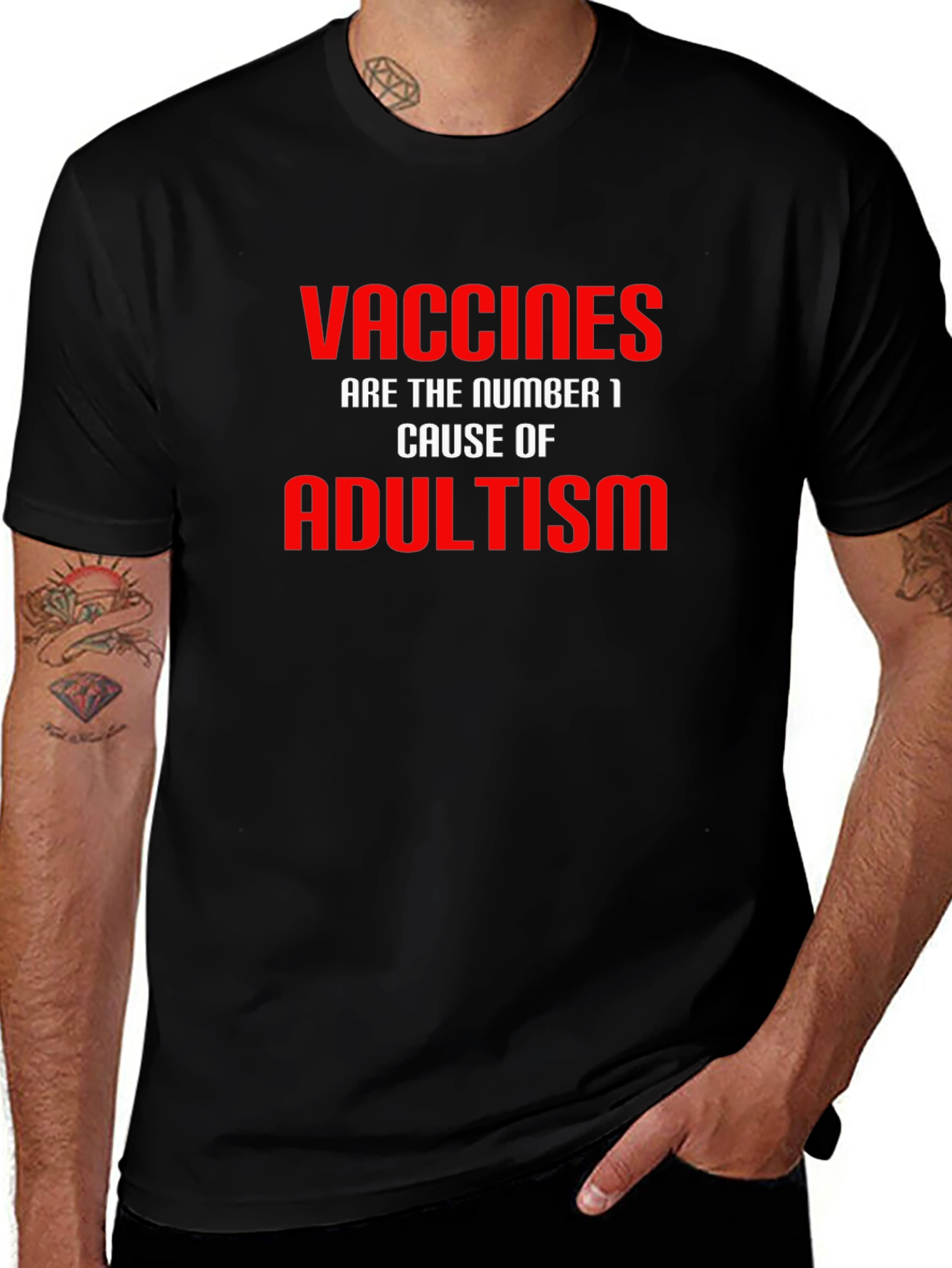 Vaccines Cause Adultism T-Shirt Funny Sarcastic Joke Graphic Tee