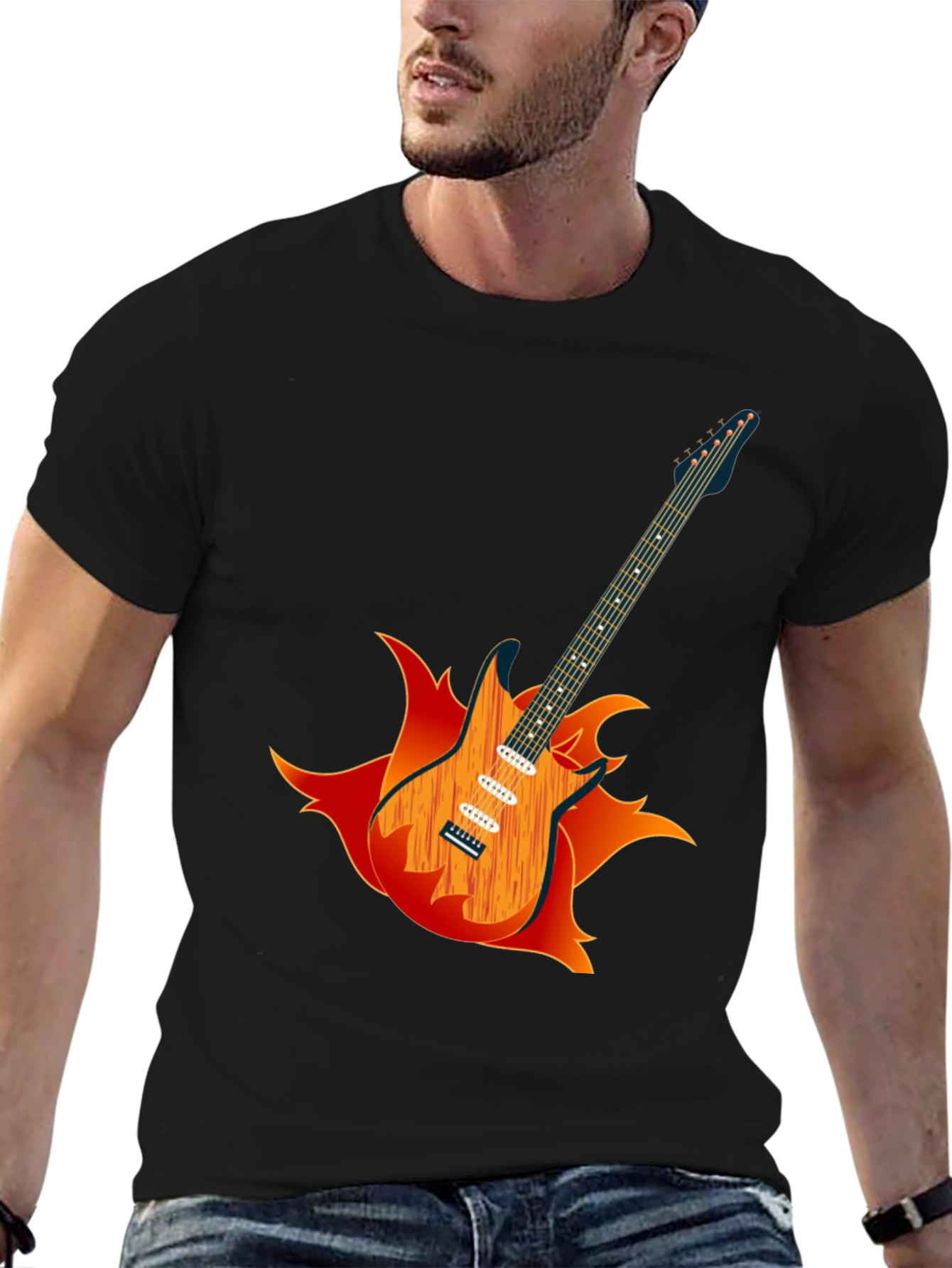 Flaming Guitar Graphic Tee - Rock On!