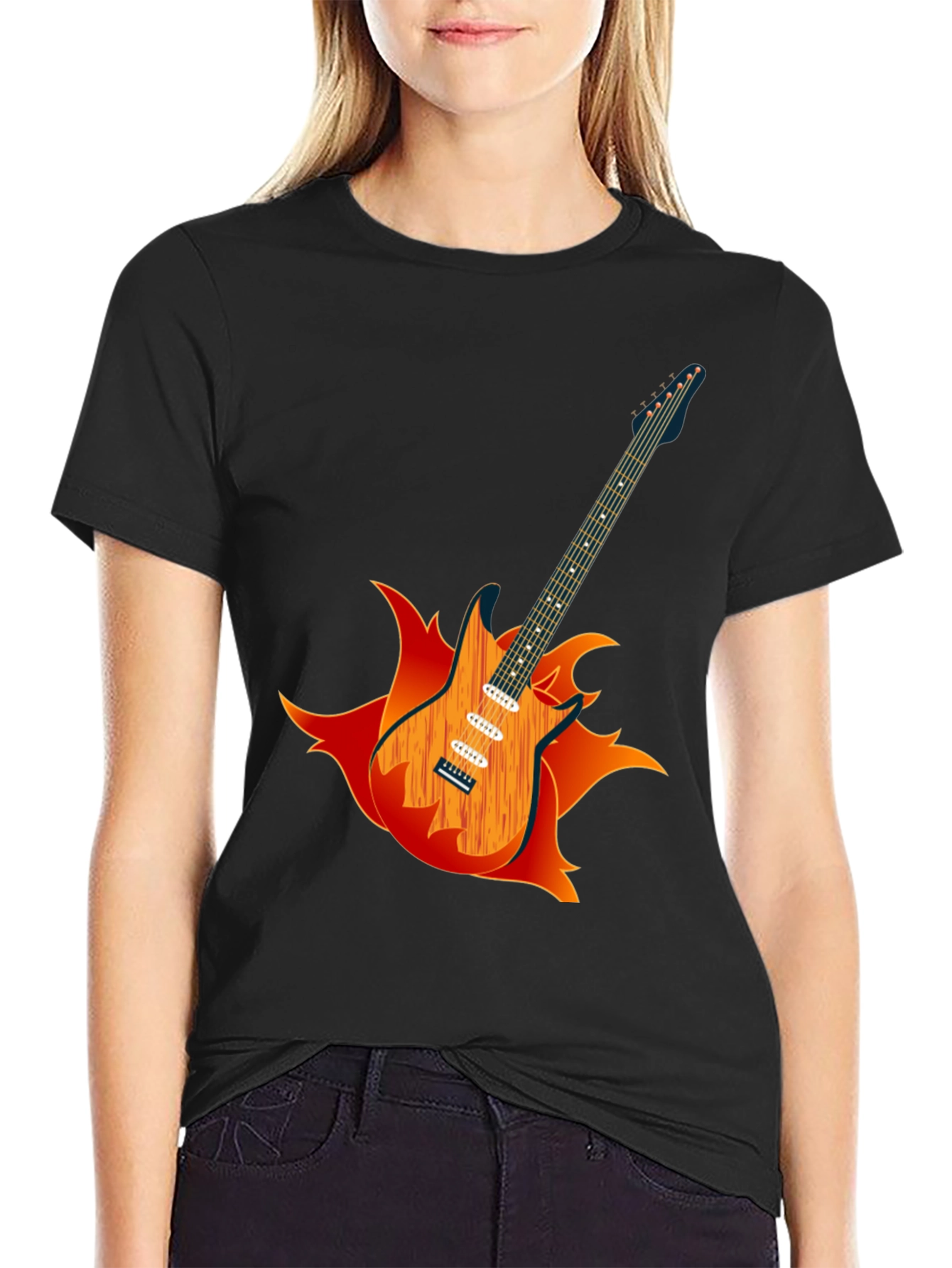 Flaming Guitar Graphic Tee - Rock On!