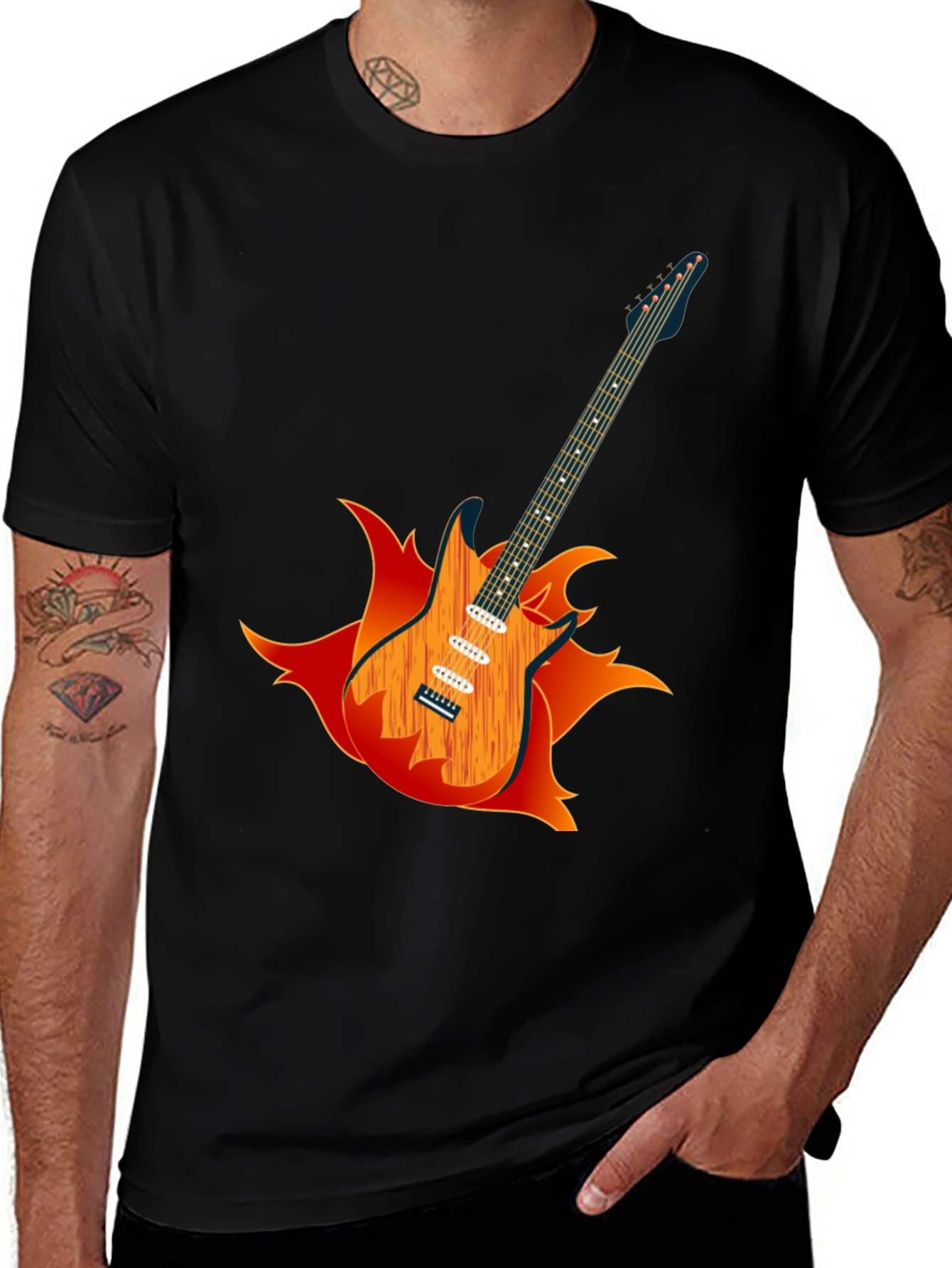 Flaming Guitar Graphic Tee - Rock On!