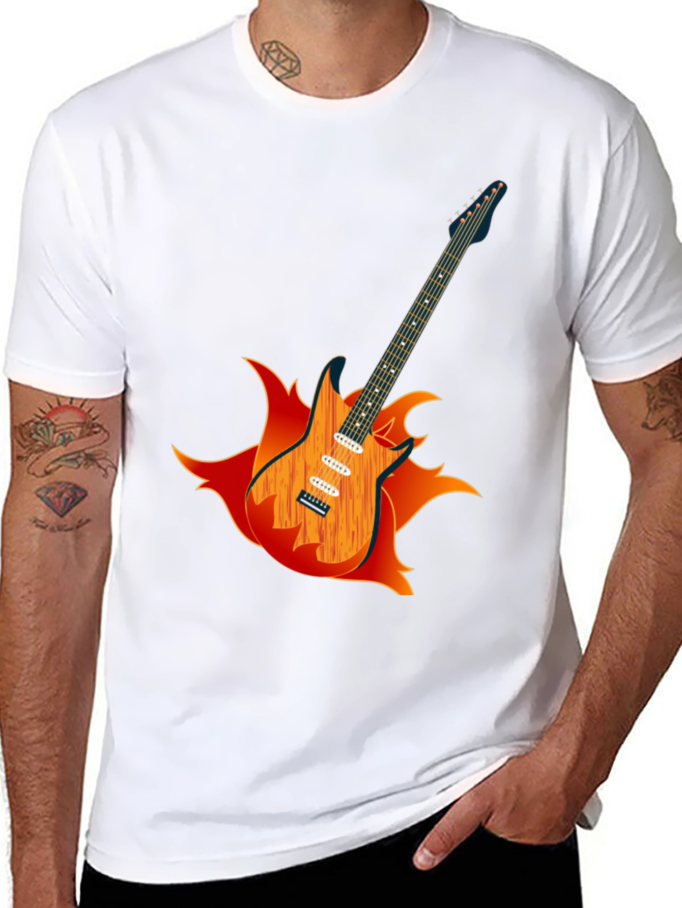 Flaming Guitar Graphic Tee - Rock On!