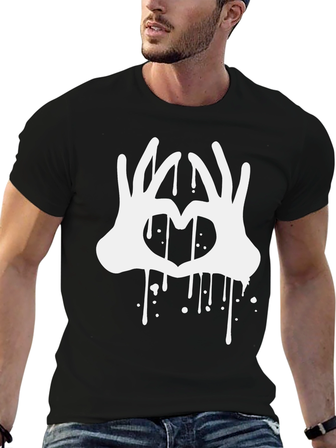 Heart Hands Drip Graphic Black T-Shirt