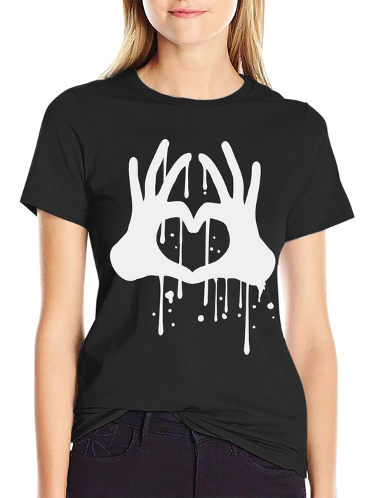 Heart Hands Drip Graphic Black T-Shirt