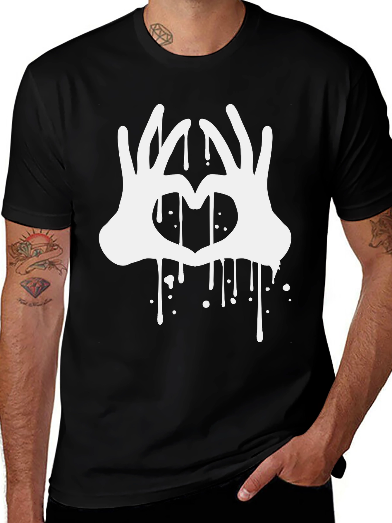 Heart Hands Drip Graphic Black T-Shirt