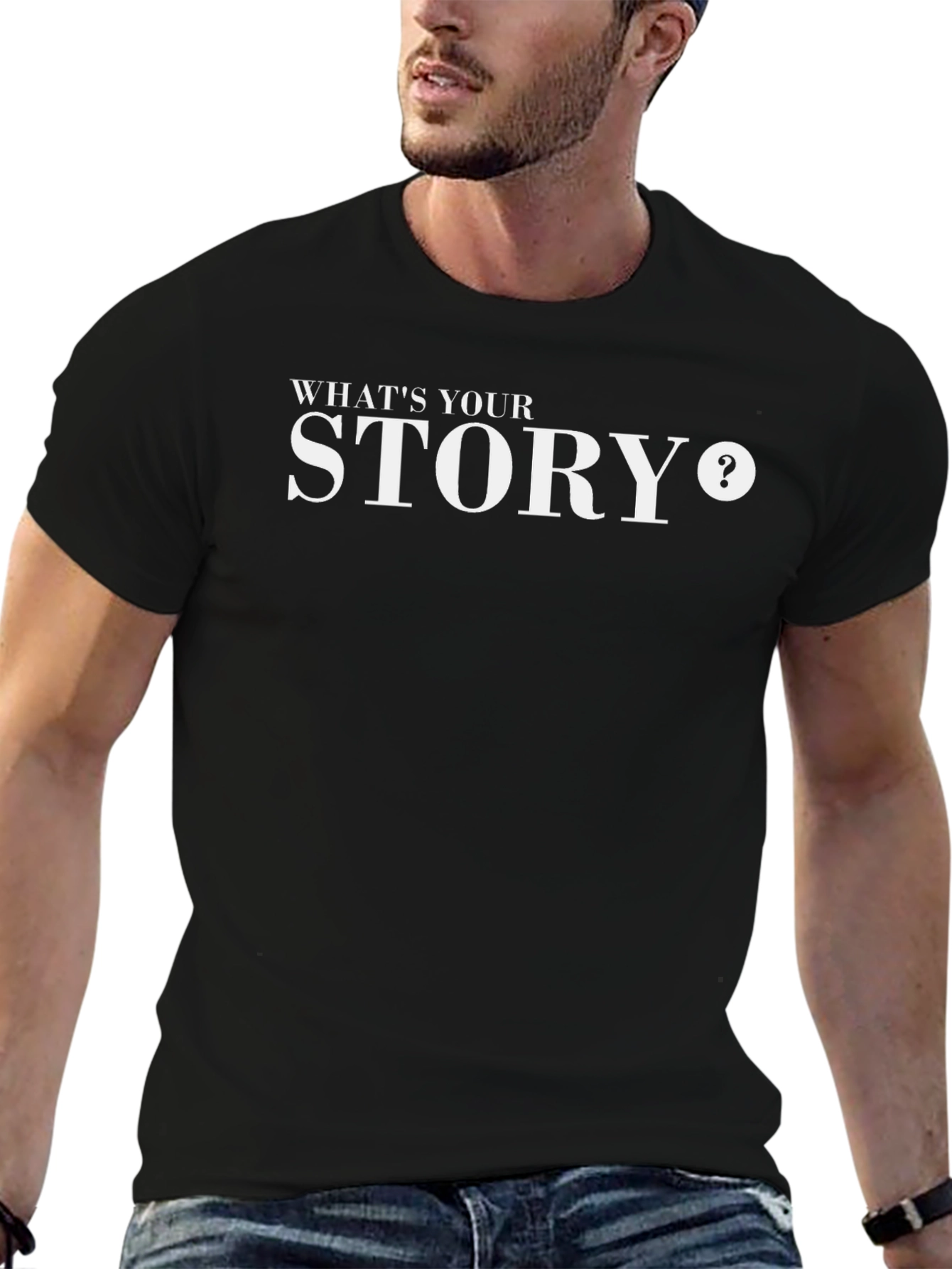 Whats Your Story? Mens Black Graphic Tee