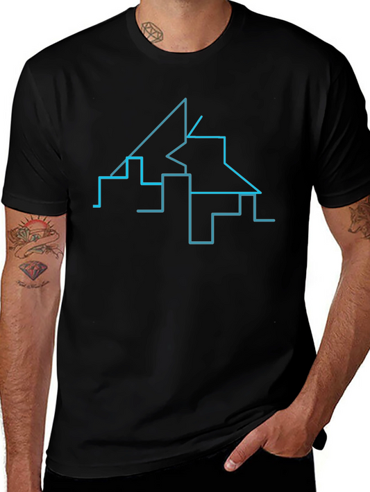 Abstract Cityscape Line Art Black T-Shirt