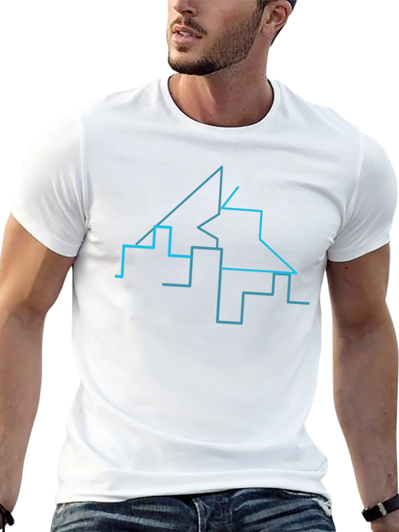 Abstract Cityscape Line Art Black T-Shirt