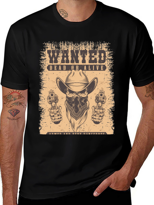 Wanted Dead or Alive Graphic Tee - Cowboy Skull T-Shirt