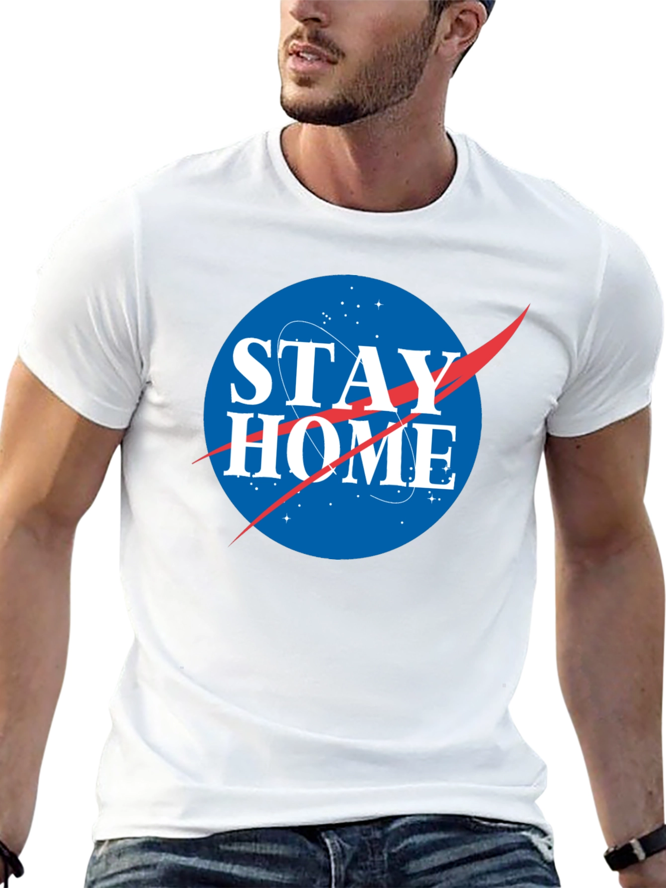 Stay Home NASA Logo T-Shirt - Black