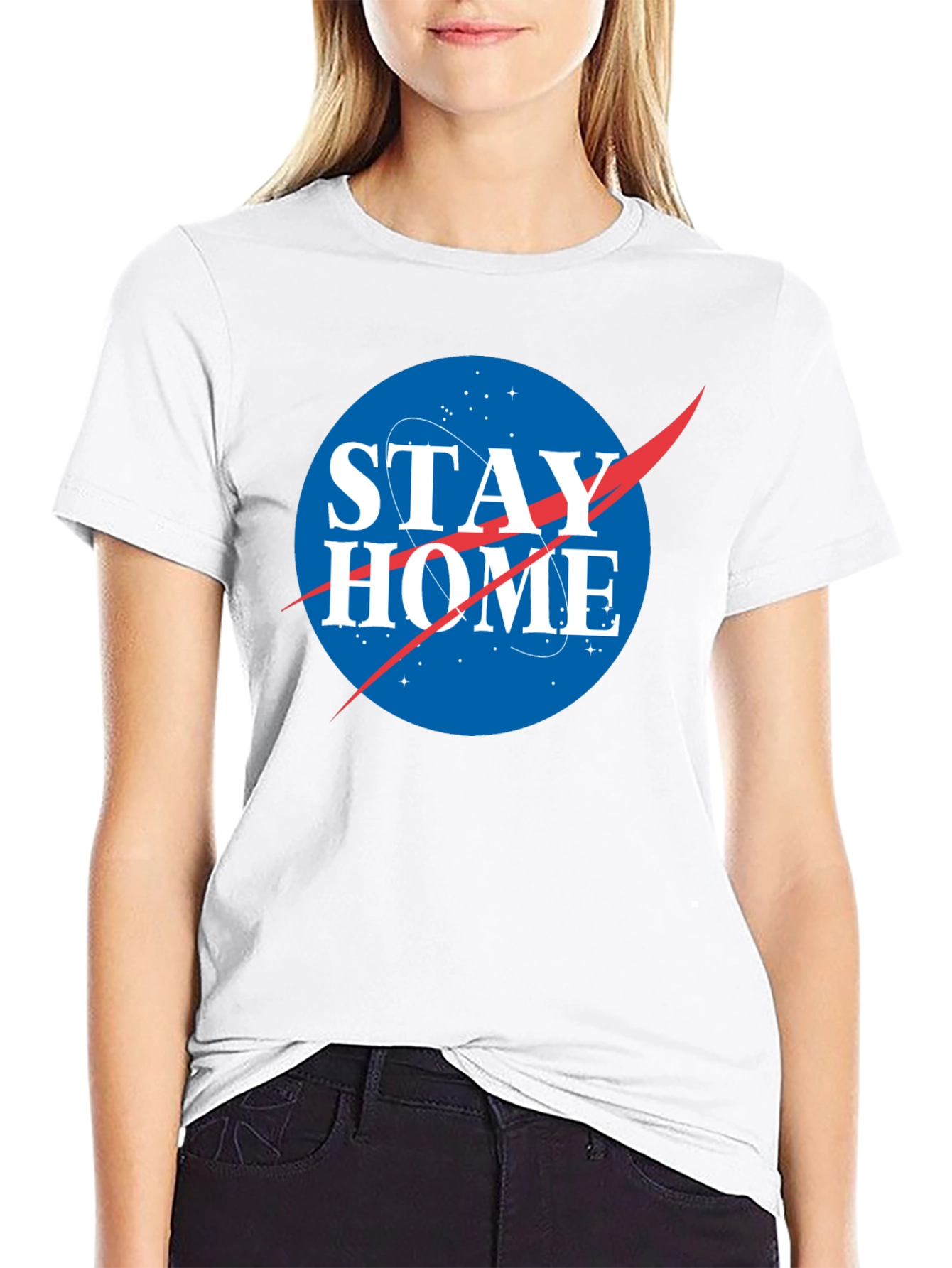 Stay Home NASA Logo T-Shirt - Black
