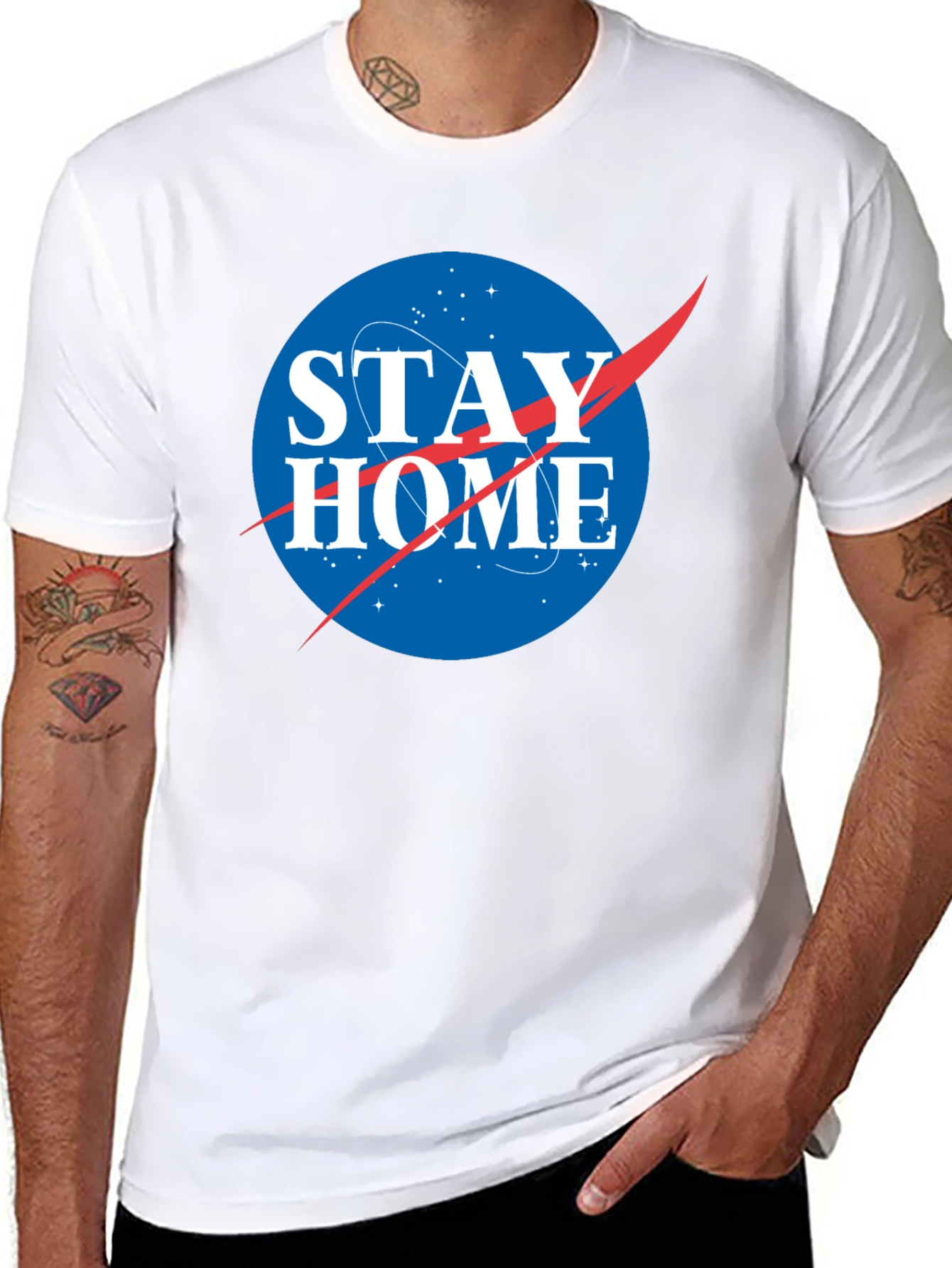 Stay Home NASA Logo T-Shirt - Black