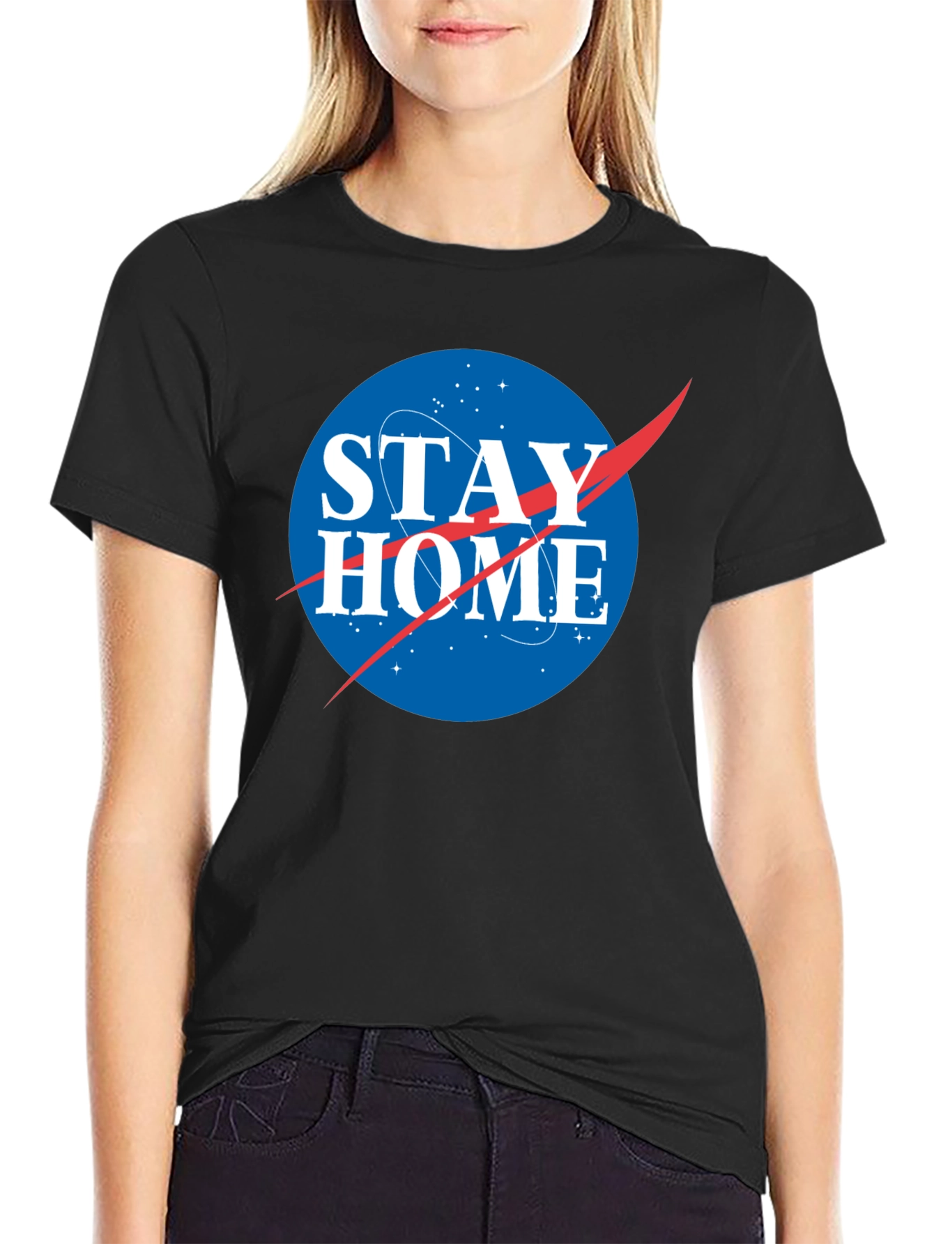 Stay Home NASA Logo T-Shirt - Black