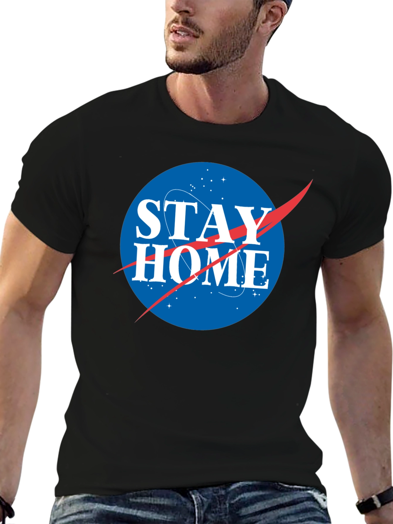 Stay Home NASA Logo T-Shirt - Black