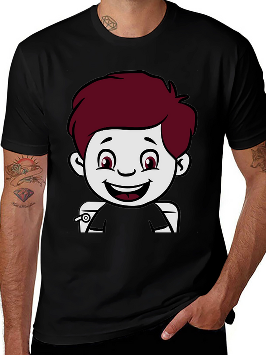 Cartoon Boy Graphic Print Black T-Shirt