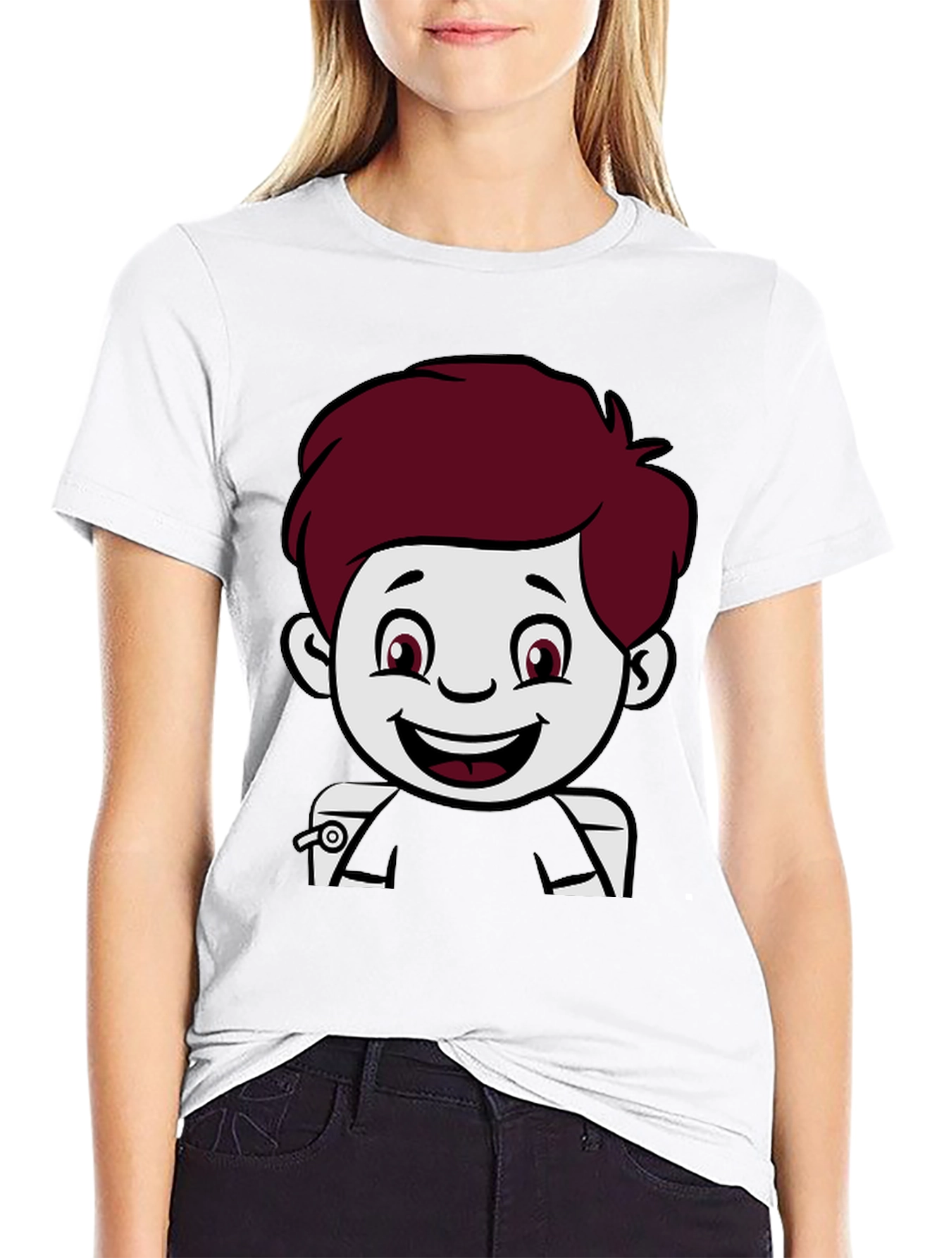 Cartoon Boy Graphic Print Black T-Shirt