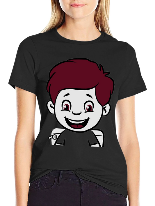 Cartoon Boy Graphic Print Black T-Shirt