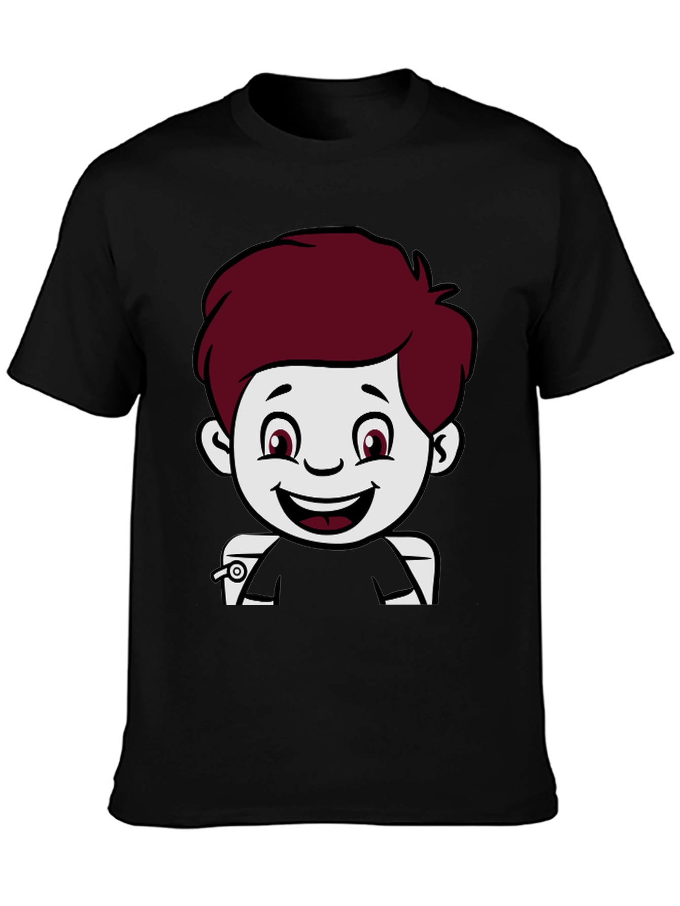 Cartoon Boy Graphic Print Black T-Shirt