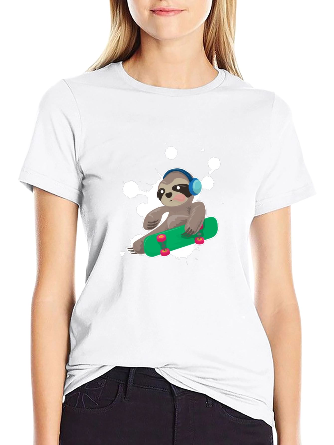 Sloth Skateboard Graphic T-Shirt - Trendy Casual Wear