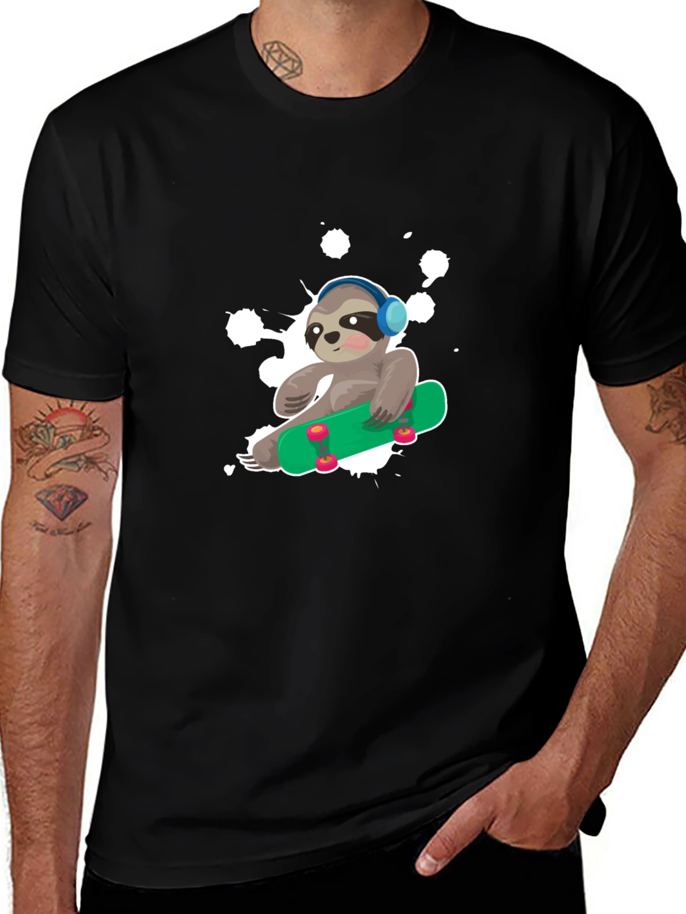 Sloth Skateboard Graphic T-Shirt - Trendy Casual Wear