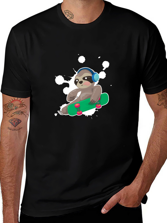 Sloth Skateboard Graphic T-Shirt - Trendy Casual Wear