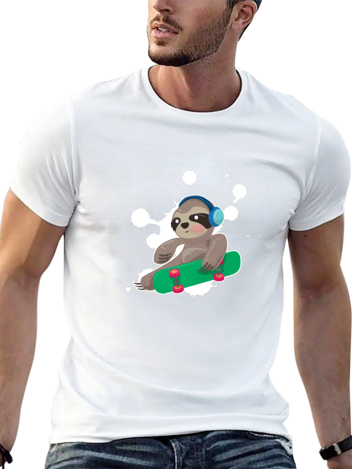 Sloth Skateboard Graphic T-Shirt - Trendy Casual Wear