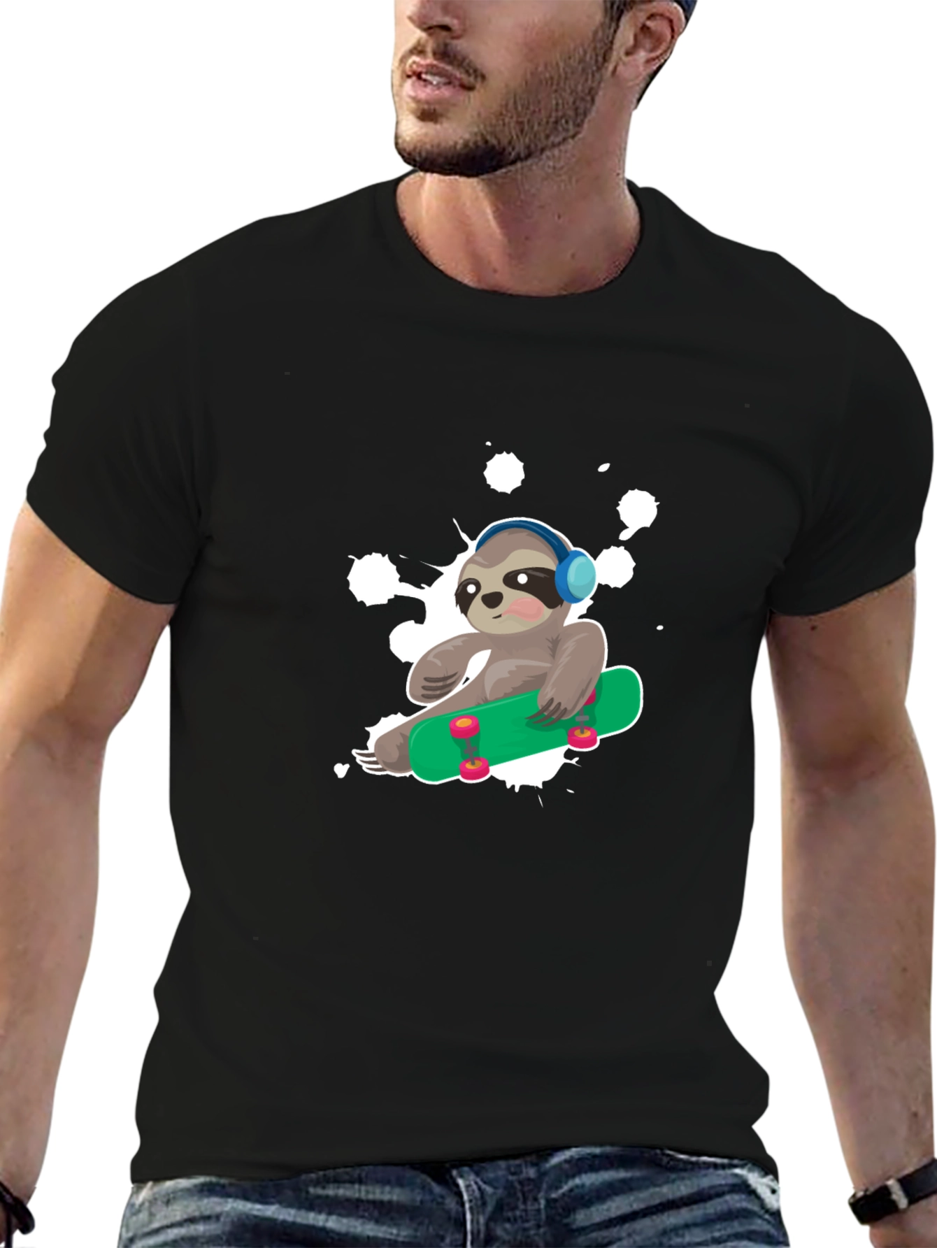 Sloth Skateboard Graphic T-Shirt - Trendy Casual Wear