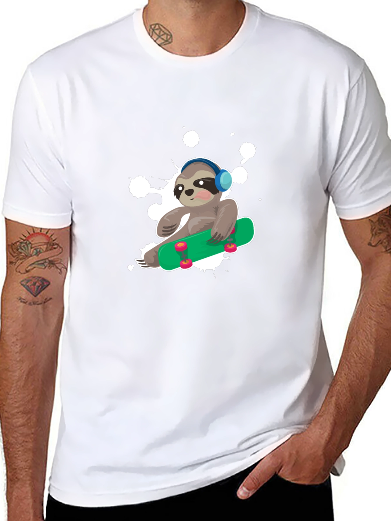 Sloth Skateboard Graphic T-Shirt - Trendy Casual Wear