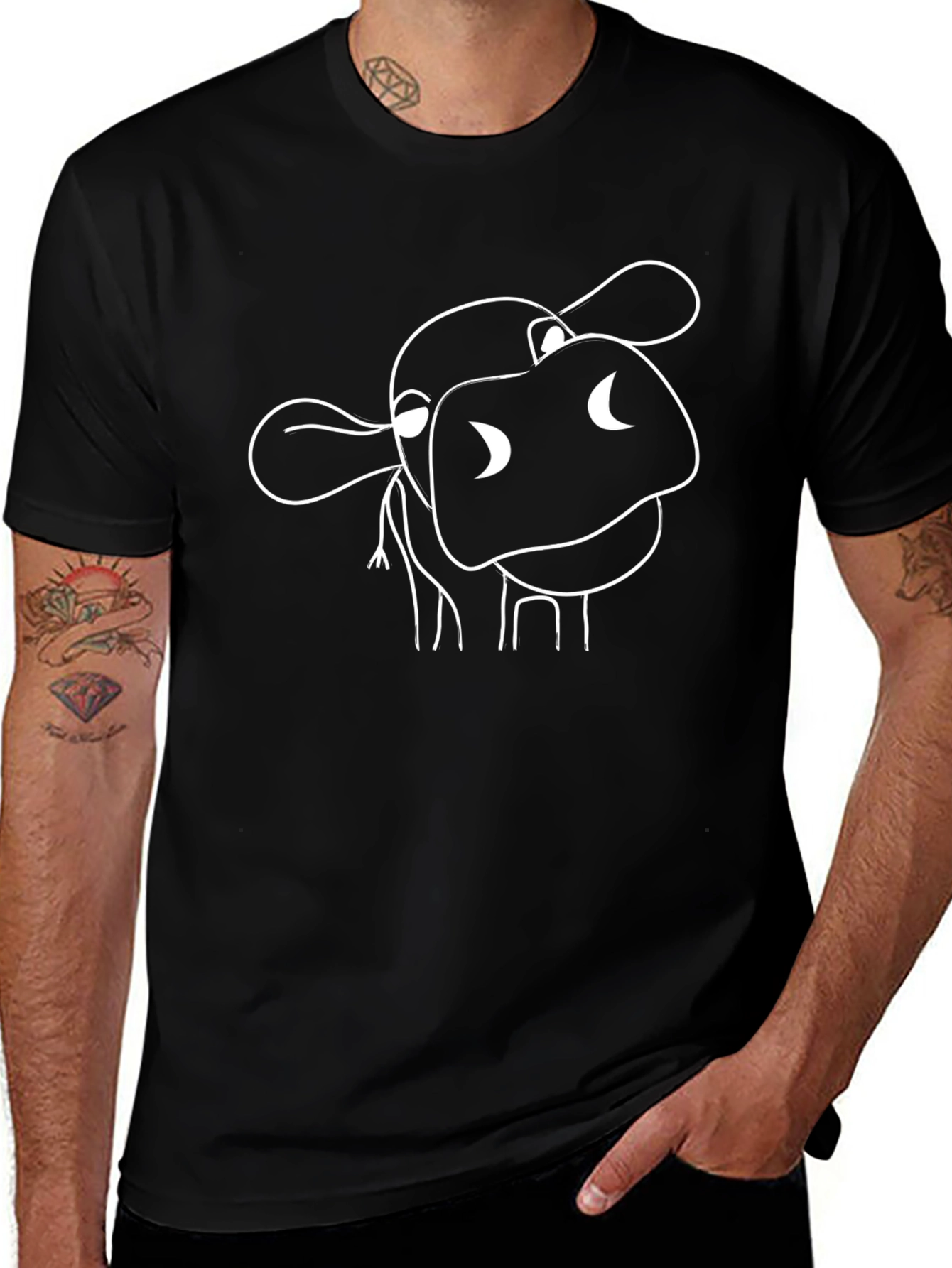 Funny Cow Graphic Tee - Black Cotton T-Shirt