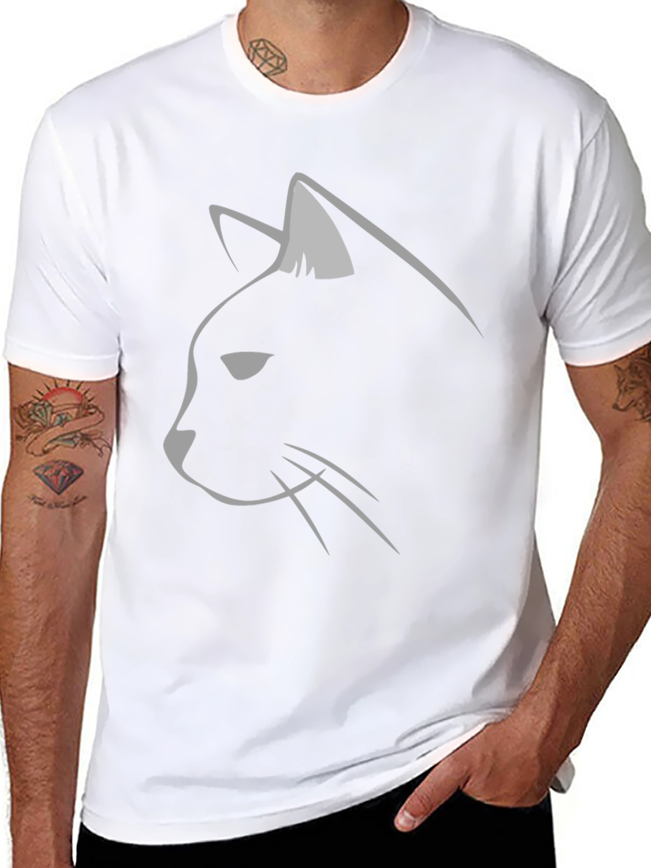 Mens Black Cat Silhouette T-Shirt