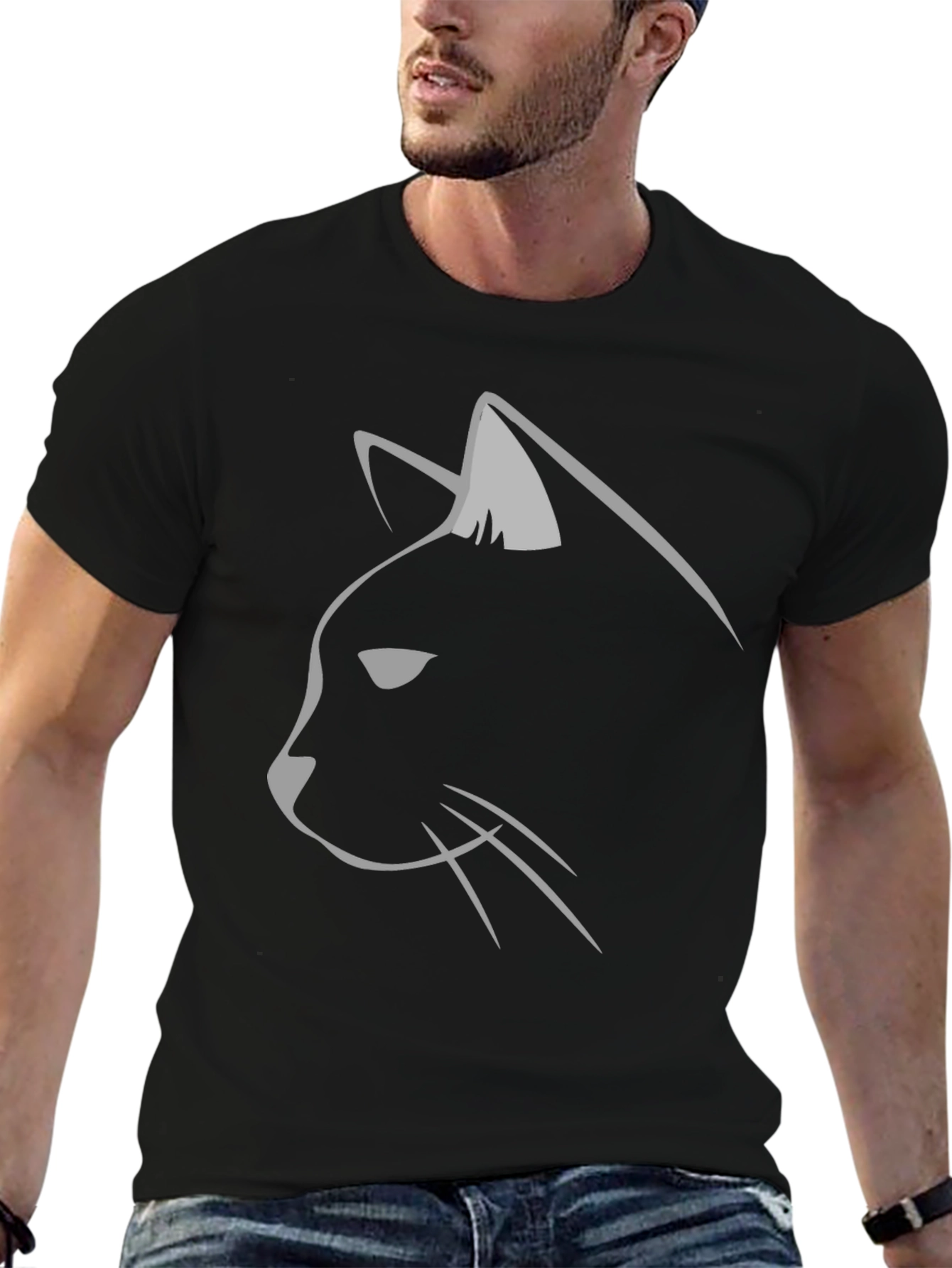 Mens Black Cat Silhouette T-Shirt