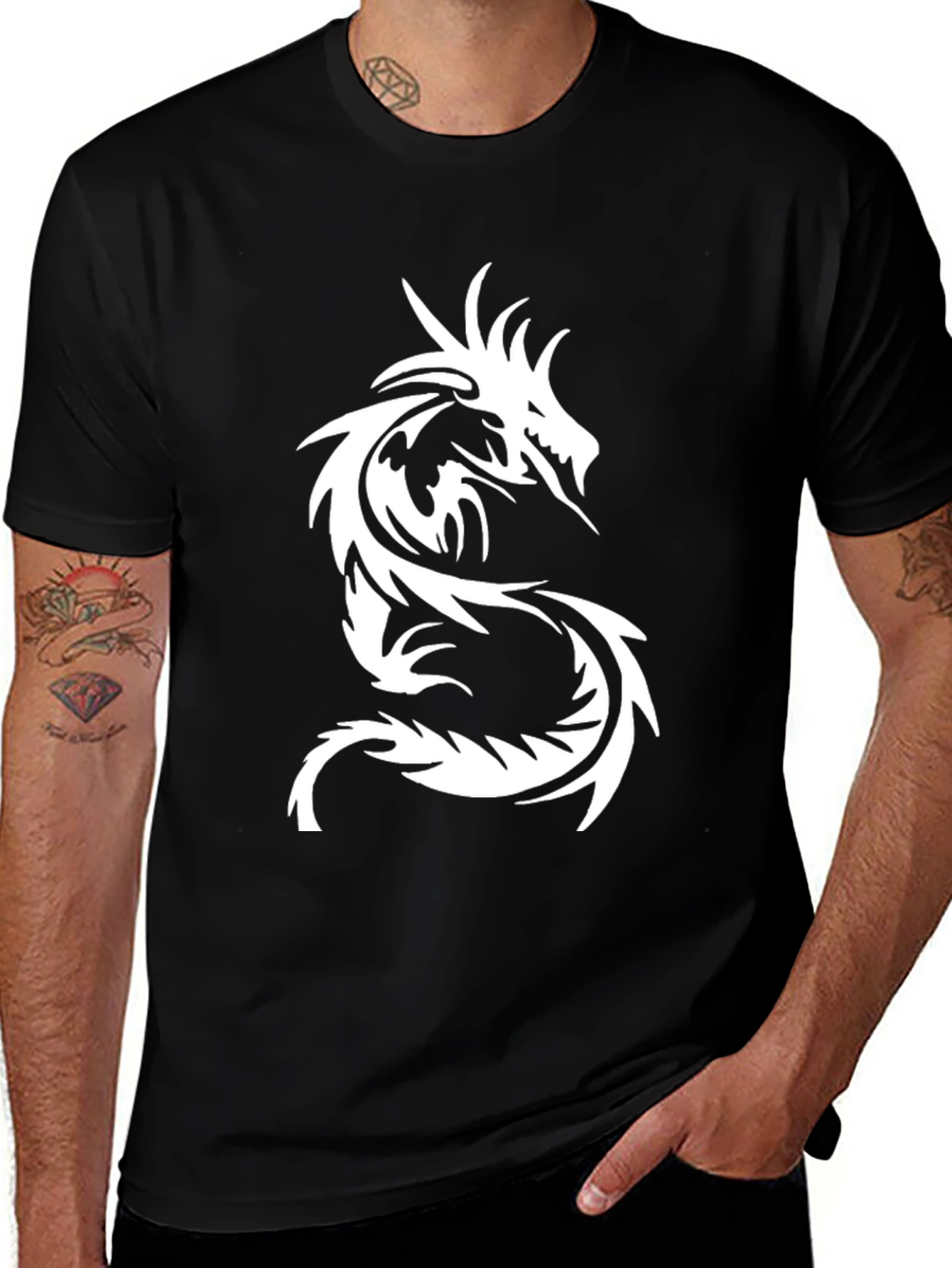 Mens Black Dragon Graphic Tee - Stylish & Bold