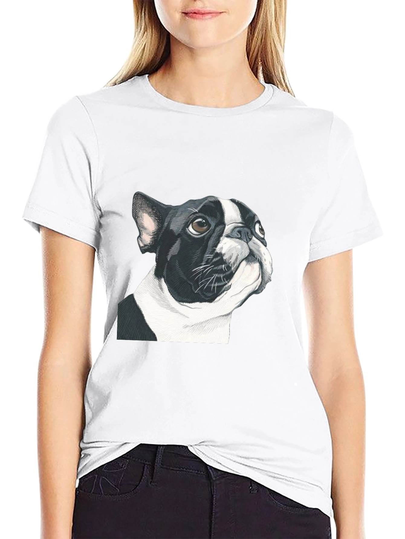 Boston Terrier Graphic Tee - Black Cotton Blend