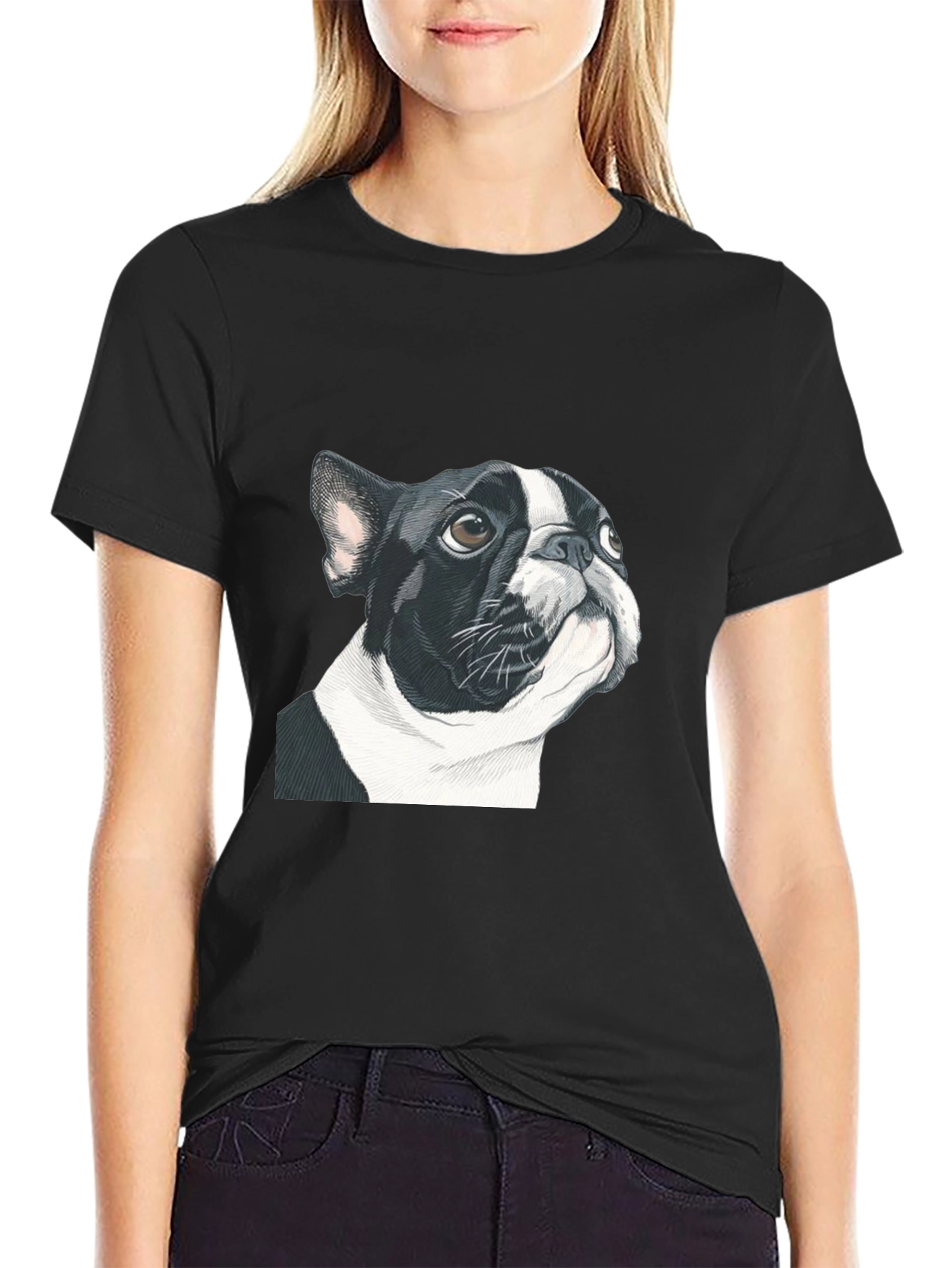 Boston Terrier Graphic Tee - Black Cotton Blend