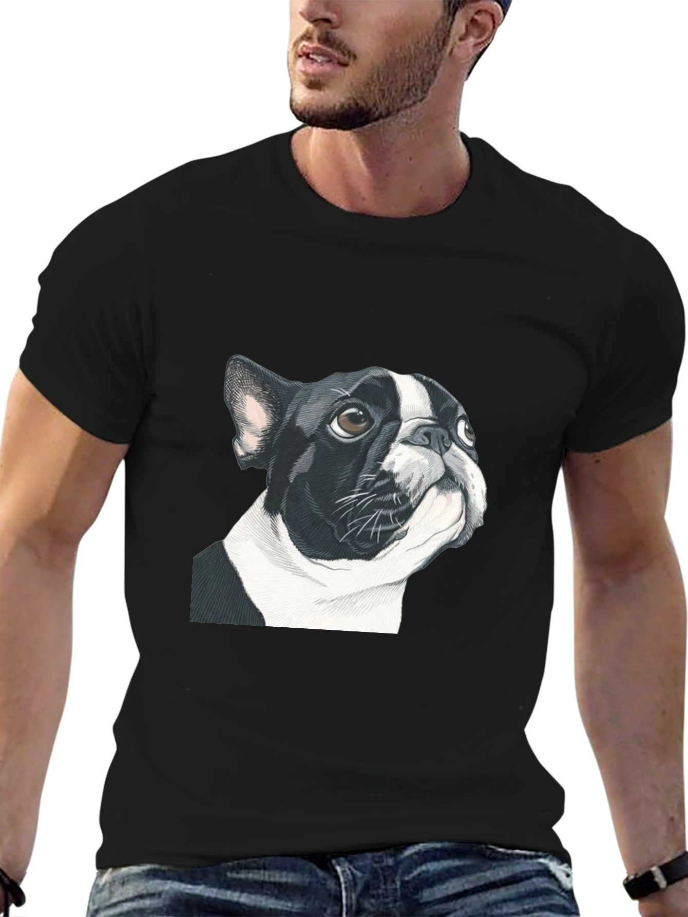 Boston Terrier Graphic Tee - Black Cotton Blend