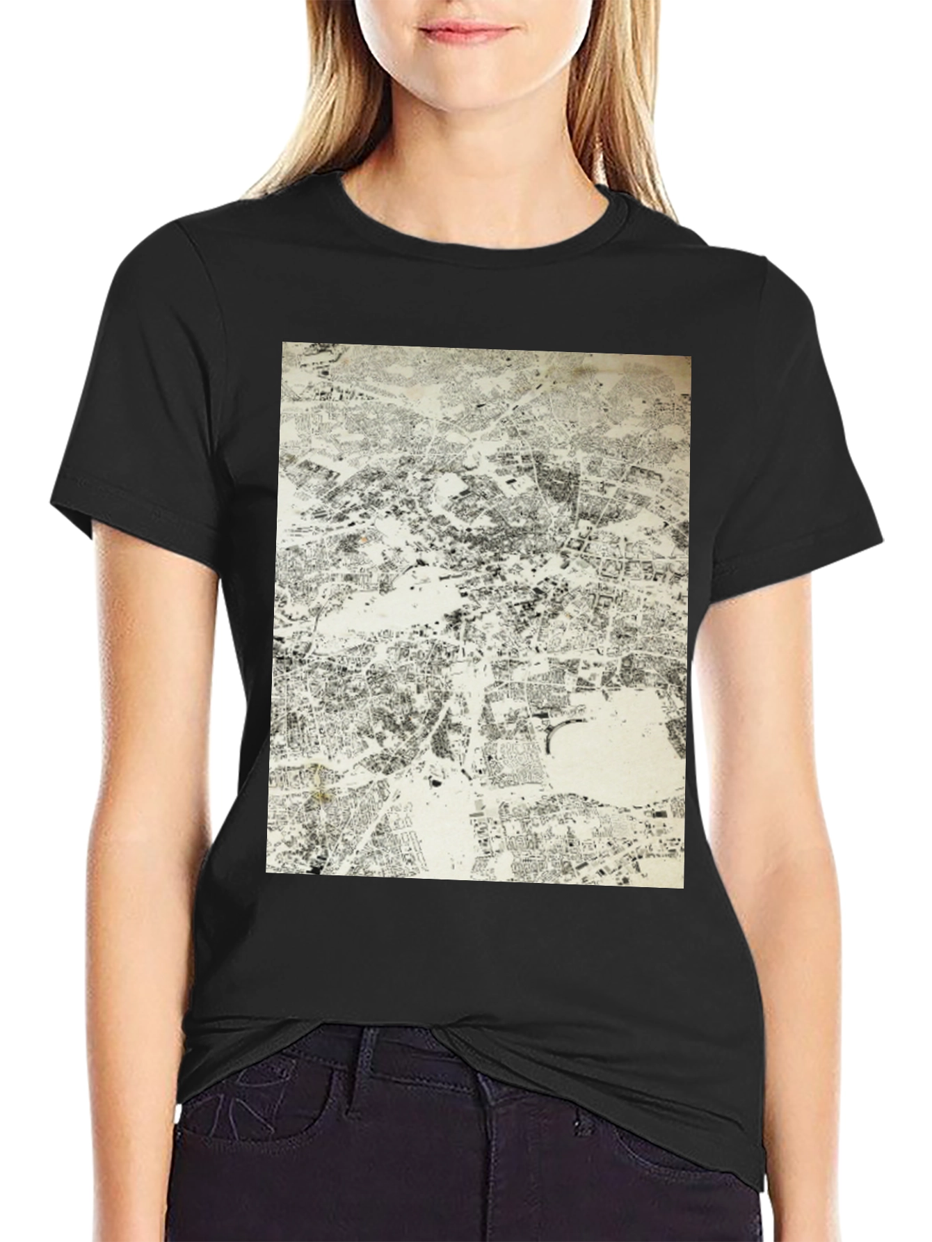 Urban Map Graphic Tee - Black Cotton T-Shirt