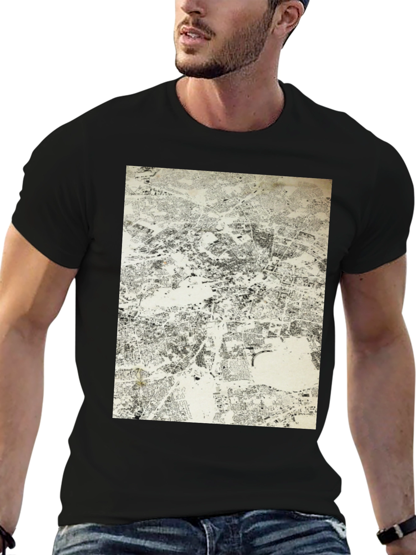 Urban Map Graphic Tee - Black Cotton T-Shirt
