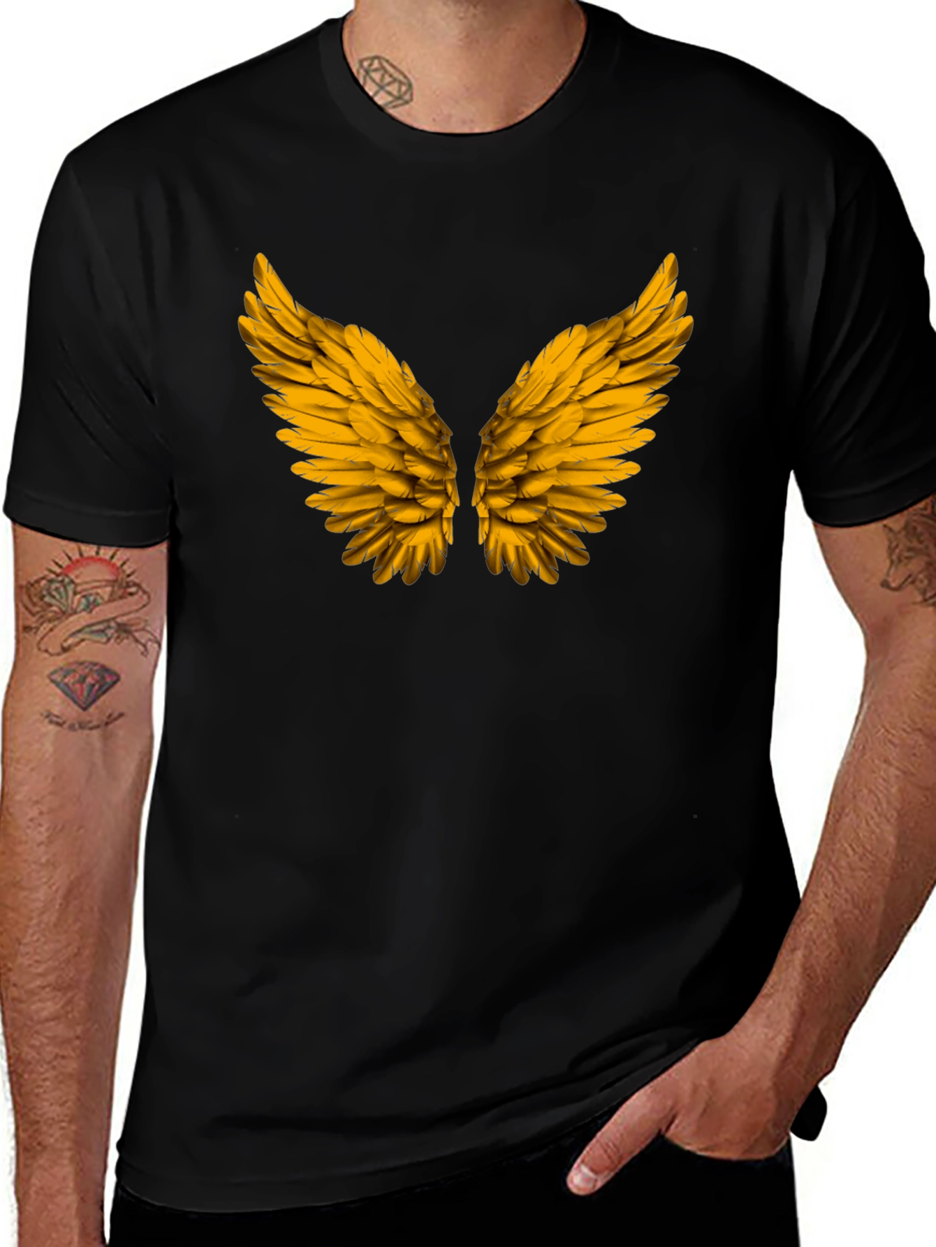Golden Wings Graphic Black T-Shirt