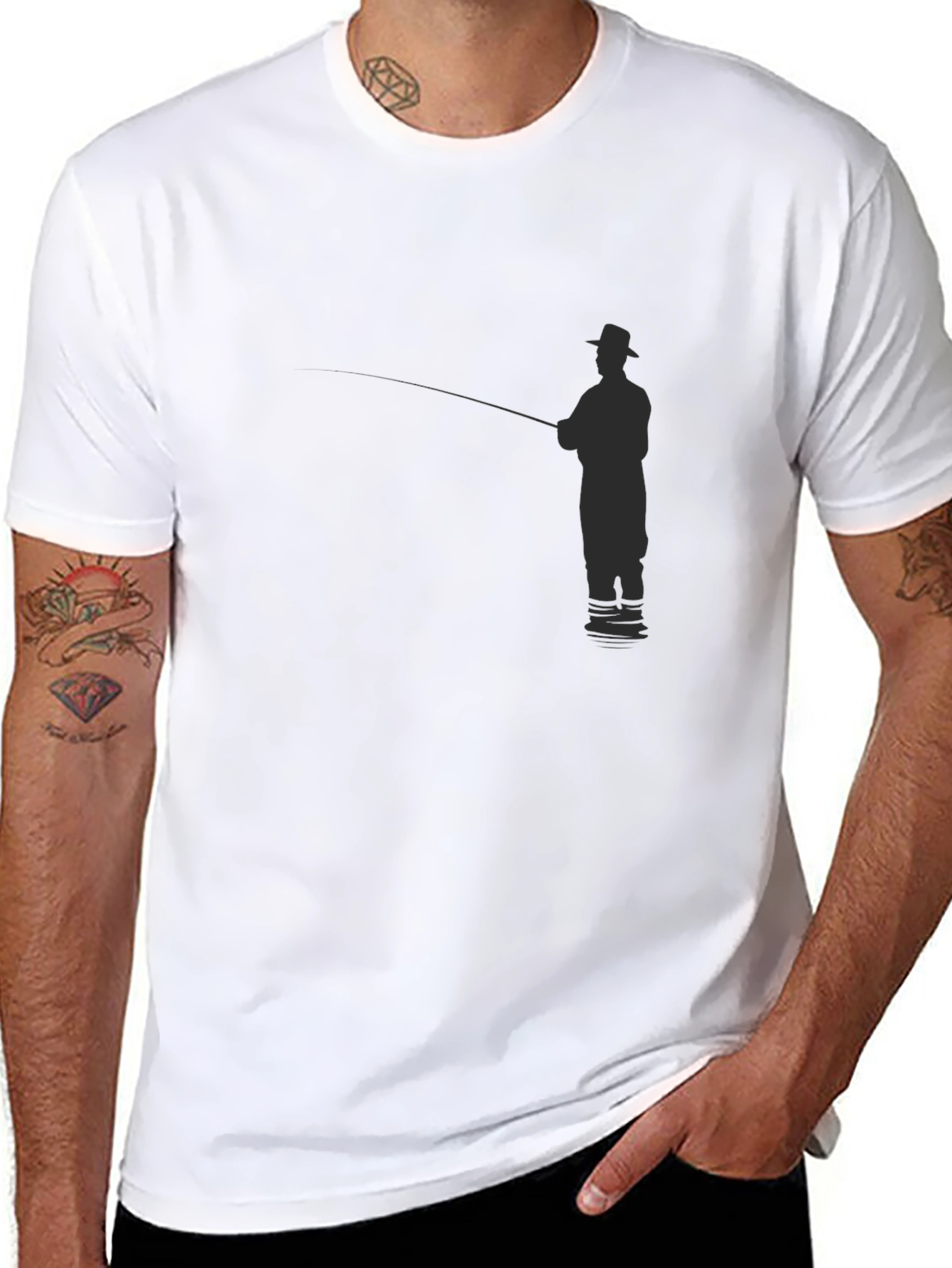 Fisherman Silhouette Black T-Shirt